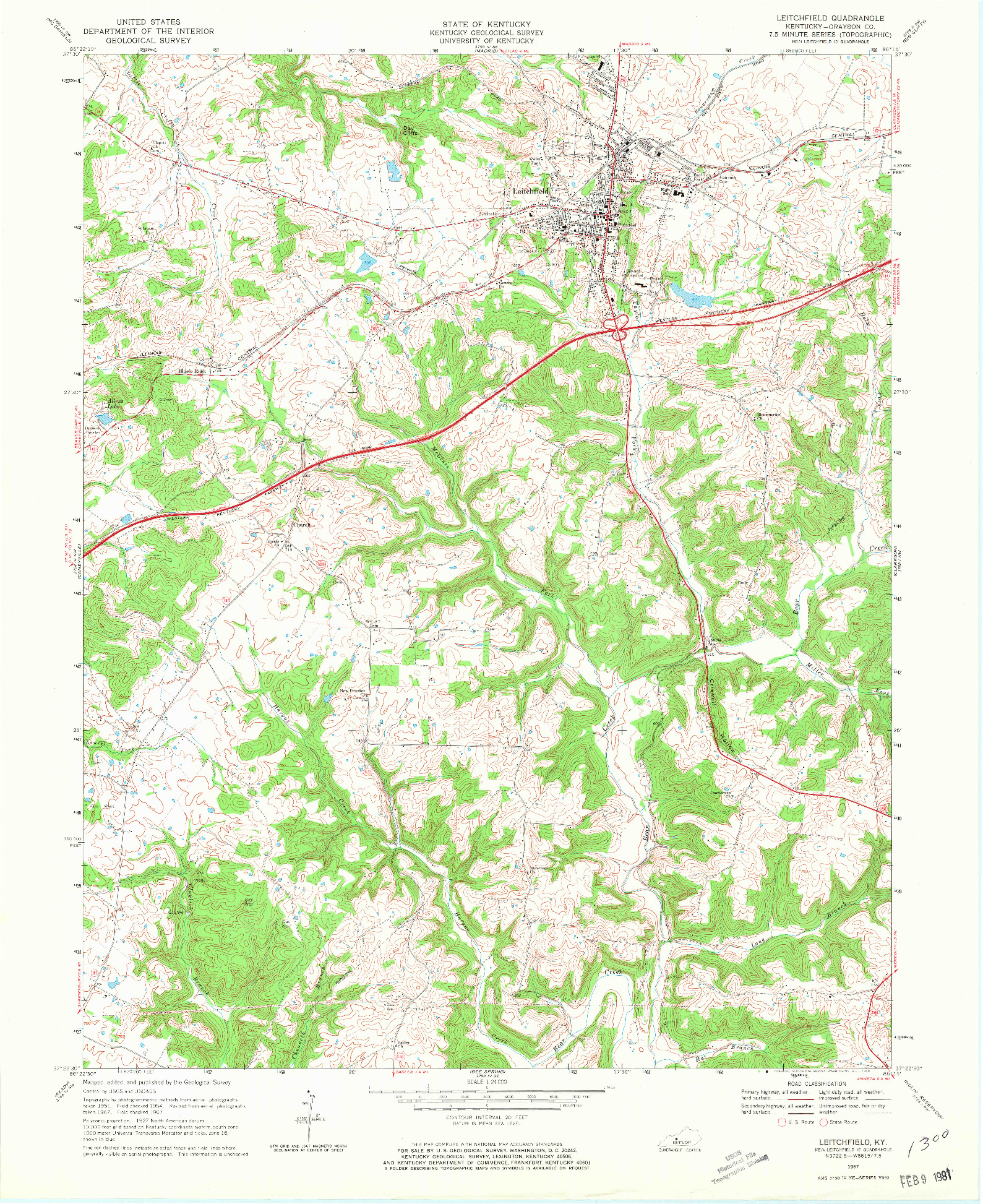 USGS 1:24000-SCALE QUADRANGLE FOR LEITCHFIELD, KY 1967