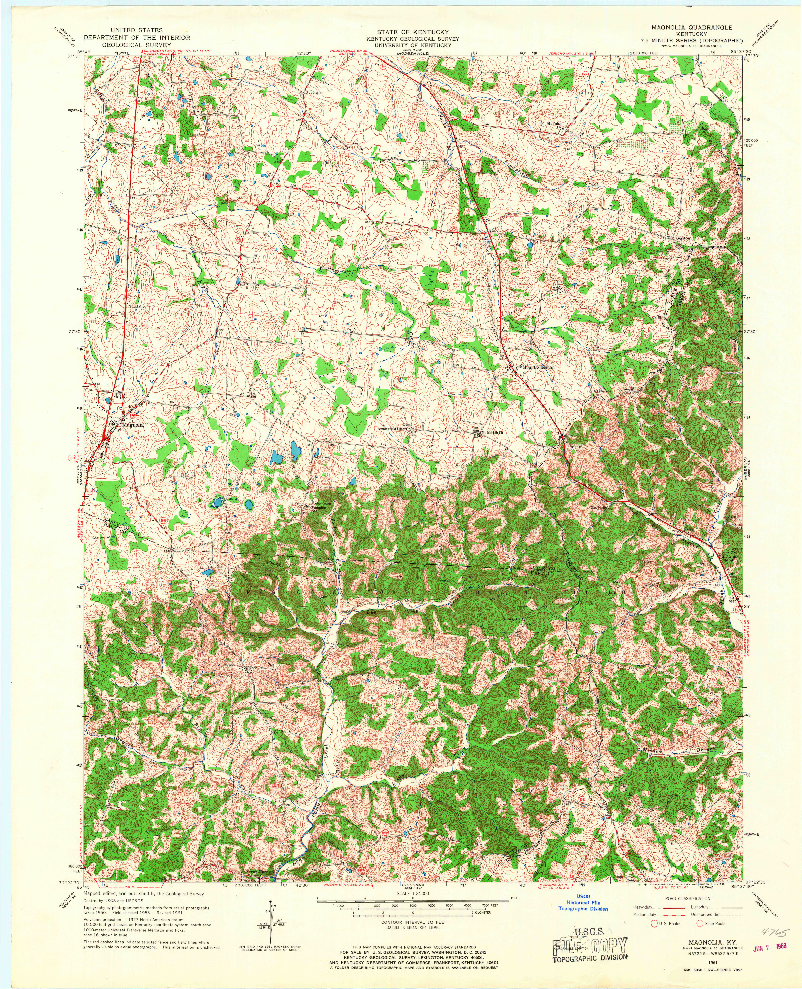 USGS 1:24000-SCALE QUADRANGLE FOR MAGNOLIA, KY 1961
