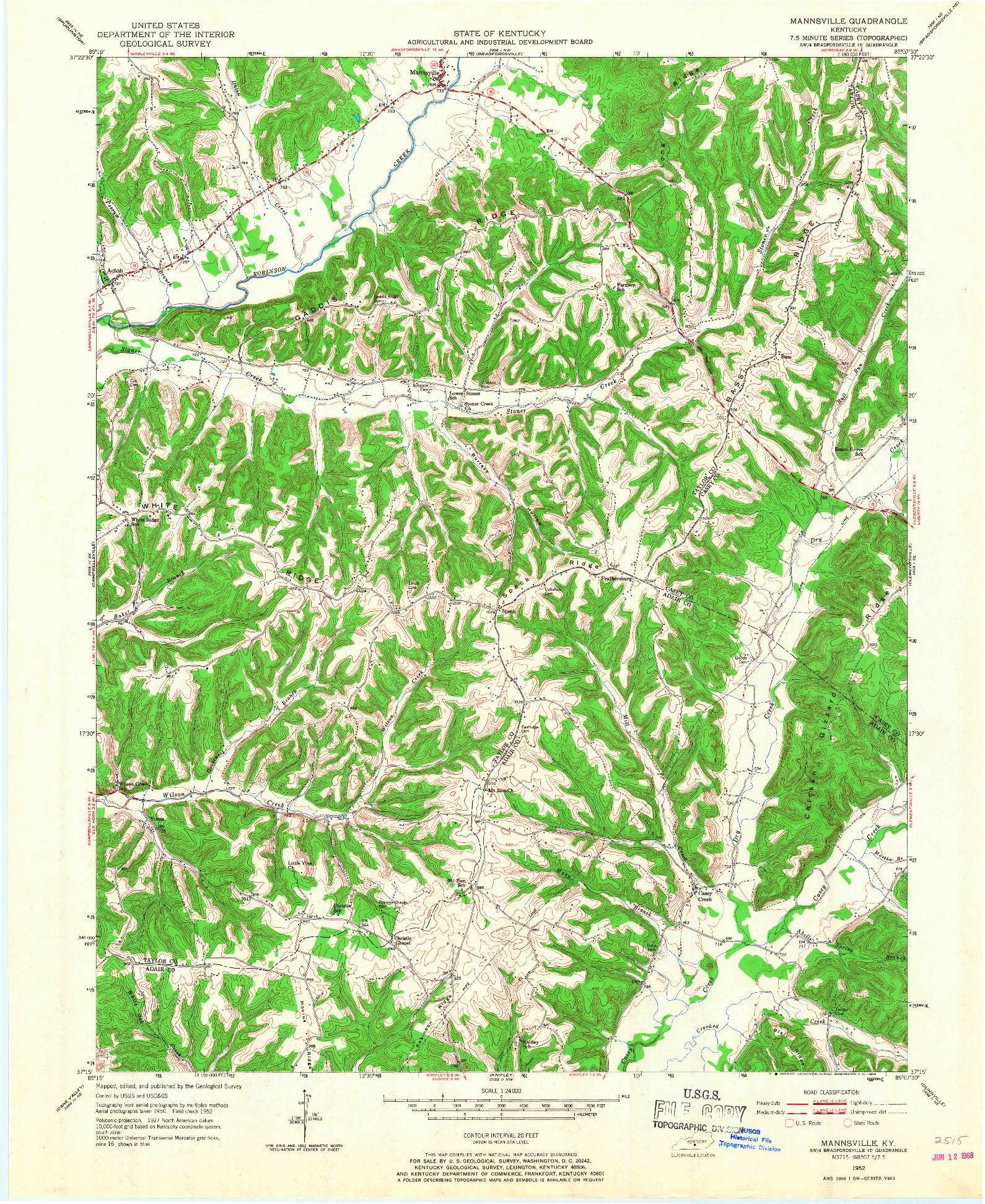 USGS 1:24000-SCALE QUADRANGLE FOR MANNSVILLE, KY 1952