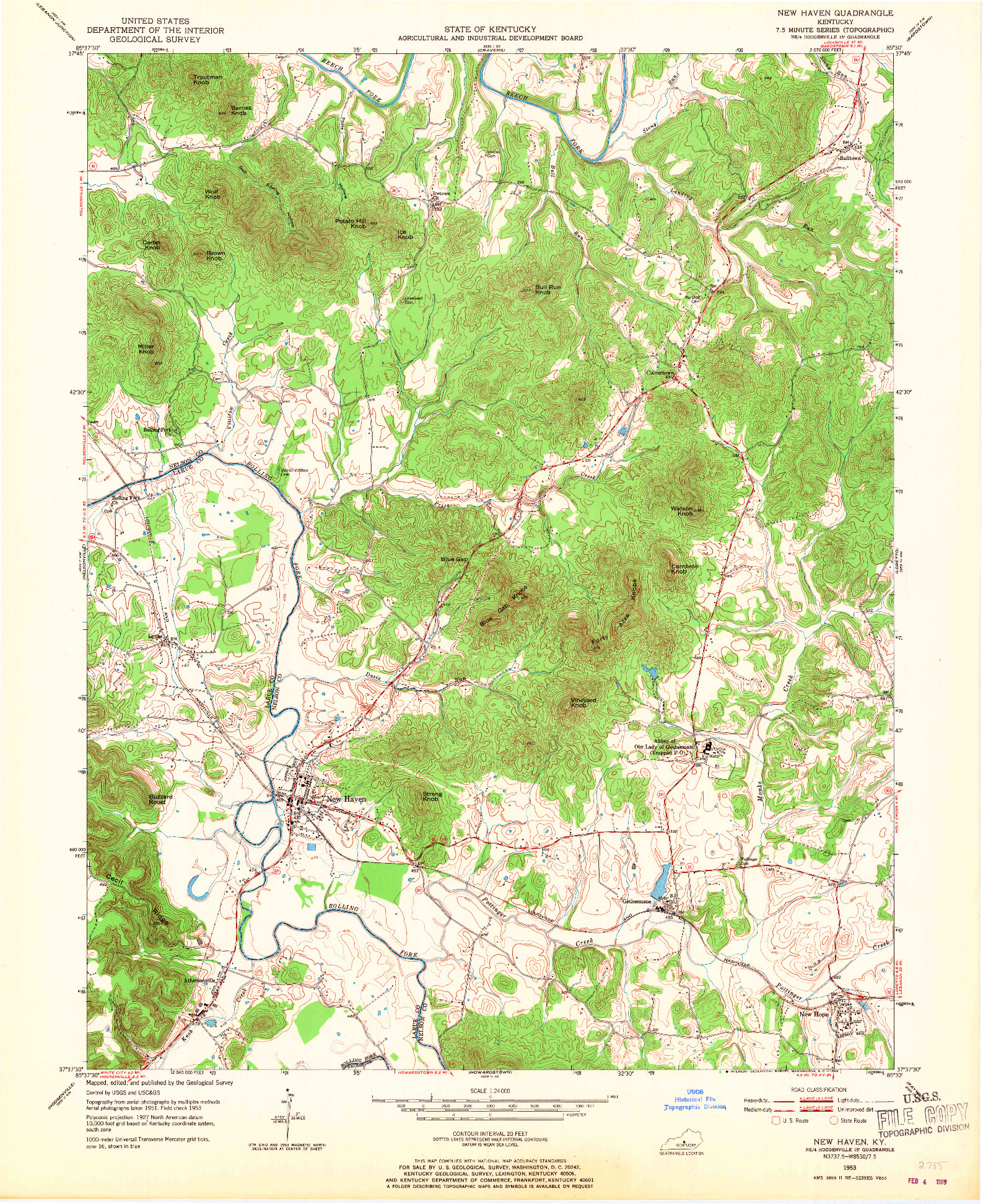 USGS 1:24000-SCALE QUADRANGLE FOR NEW HAVEN, KY 1953