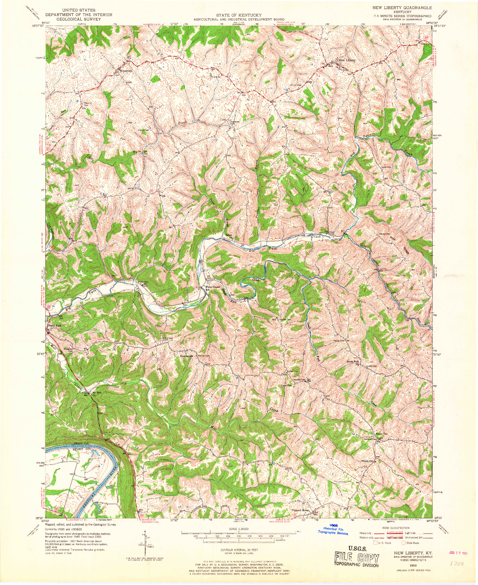 USGS 1:24000-SCALE QUADRANGLE FOR NEW LIBERTY, KY 1950