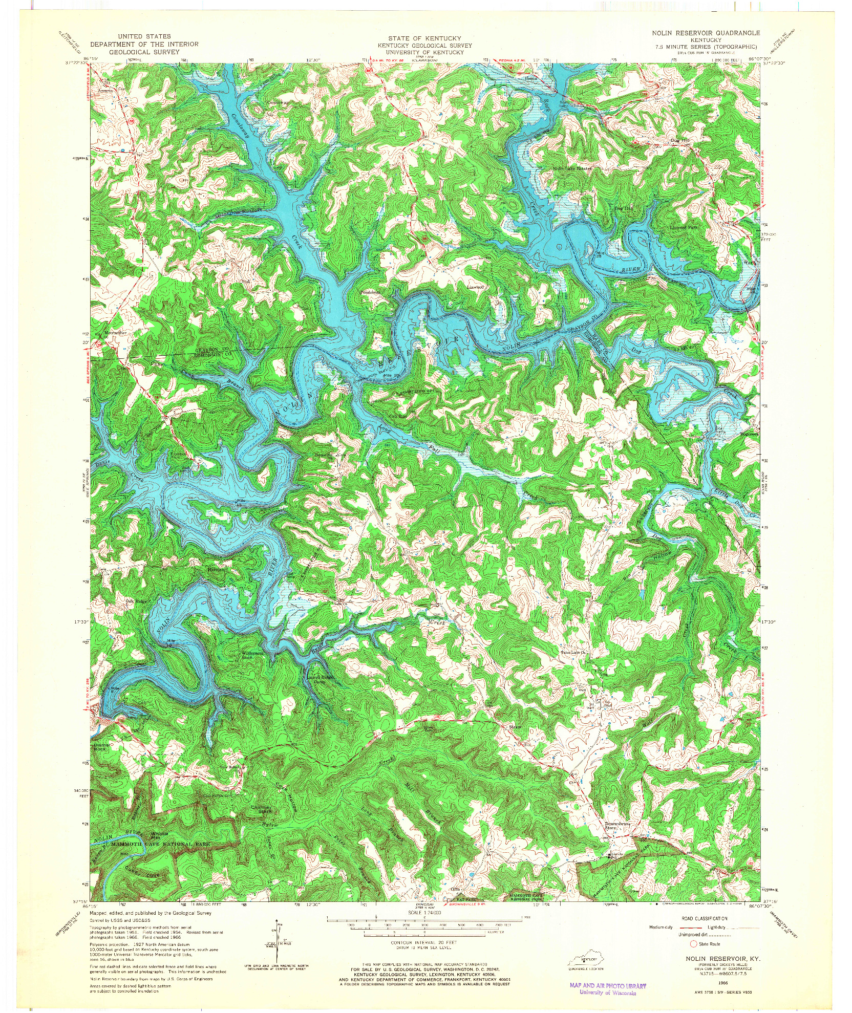 USGS 1:24000-SCALE QUADRANGLE FOR NOLIN RESERVOIR, KY 1966
