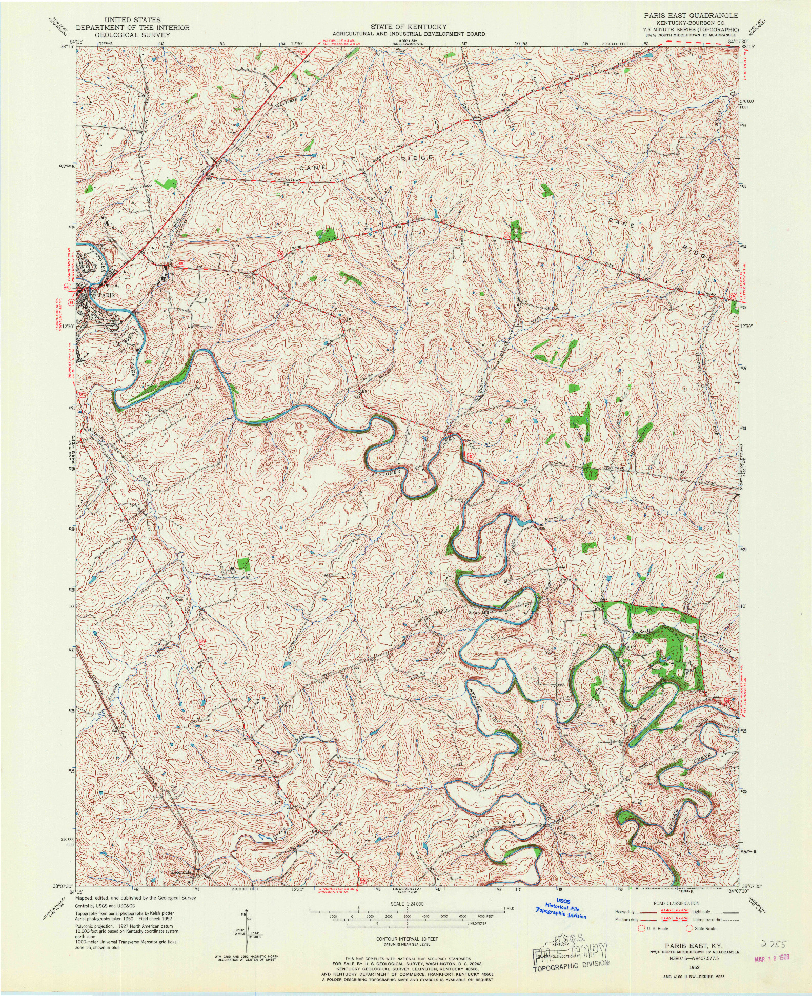 USGS 1:24000-SCALE QUADRANGLE FOR PARIS EAST, KY 1952