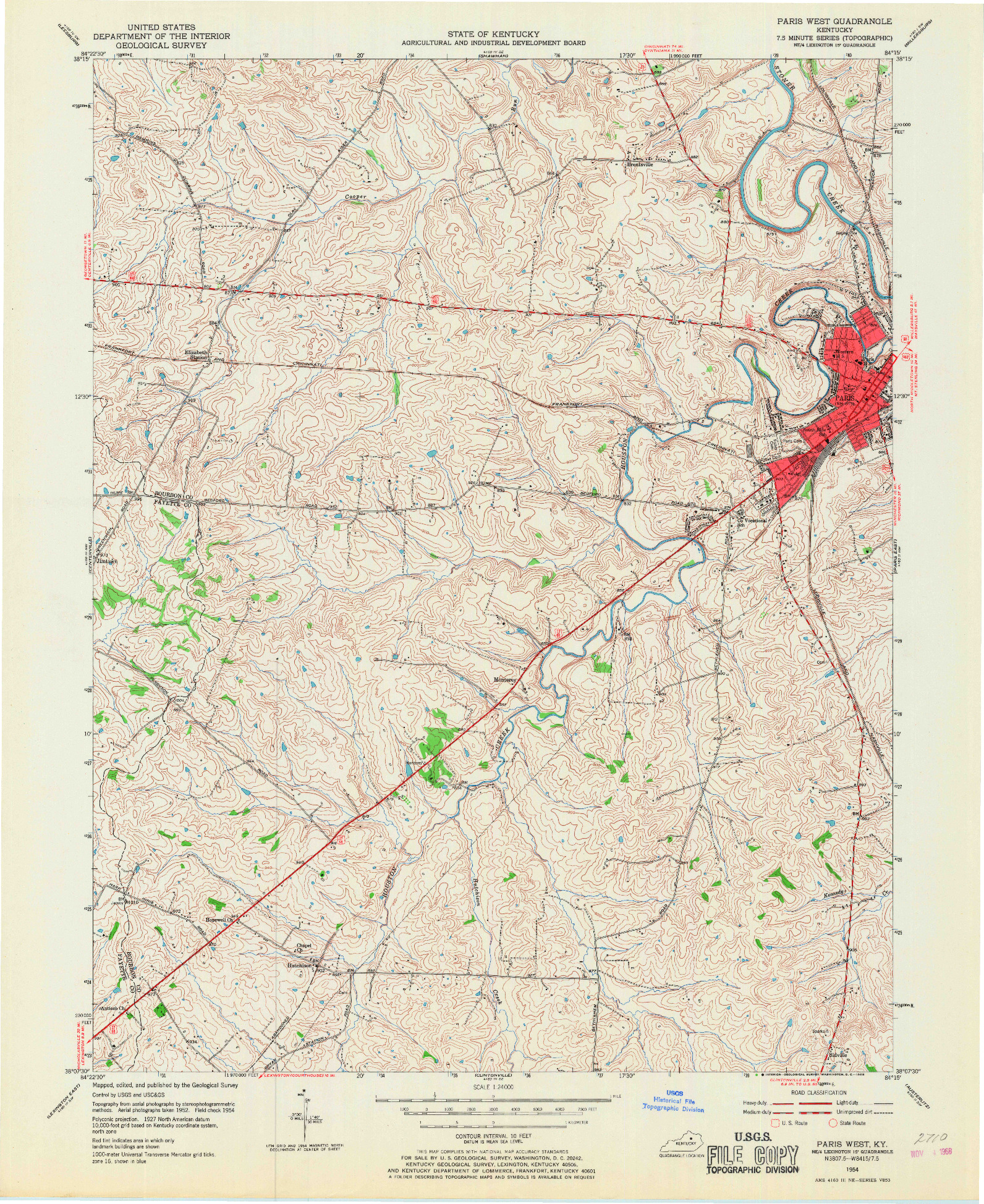 USGS 1:24000-SCALE QUADRANGLE FOR PARIS WEST, KY 1954