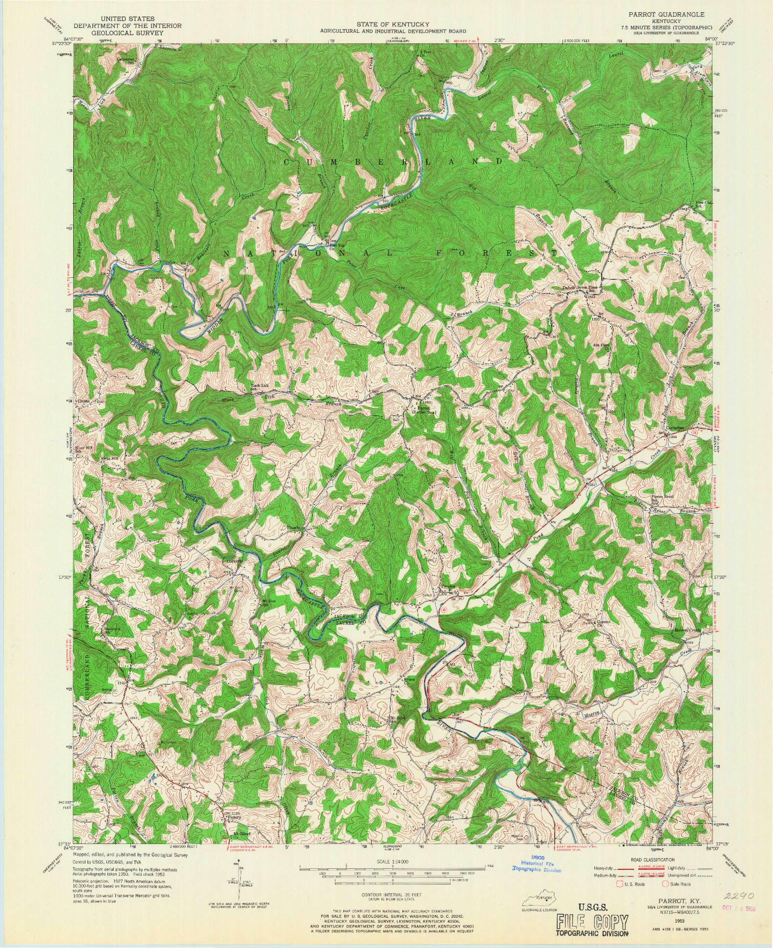 USGS 1:24000-SCALE QUADRANGLE FOR PARROT, KY 1953