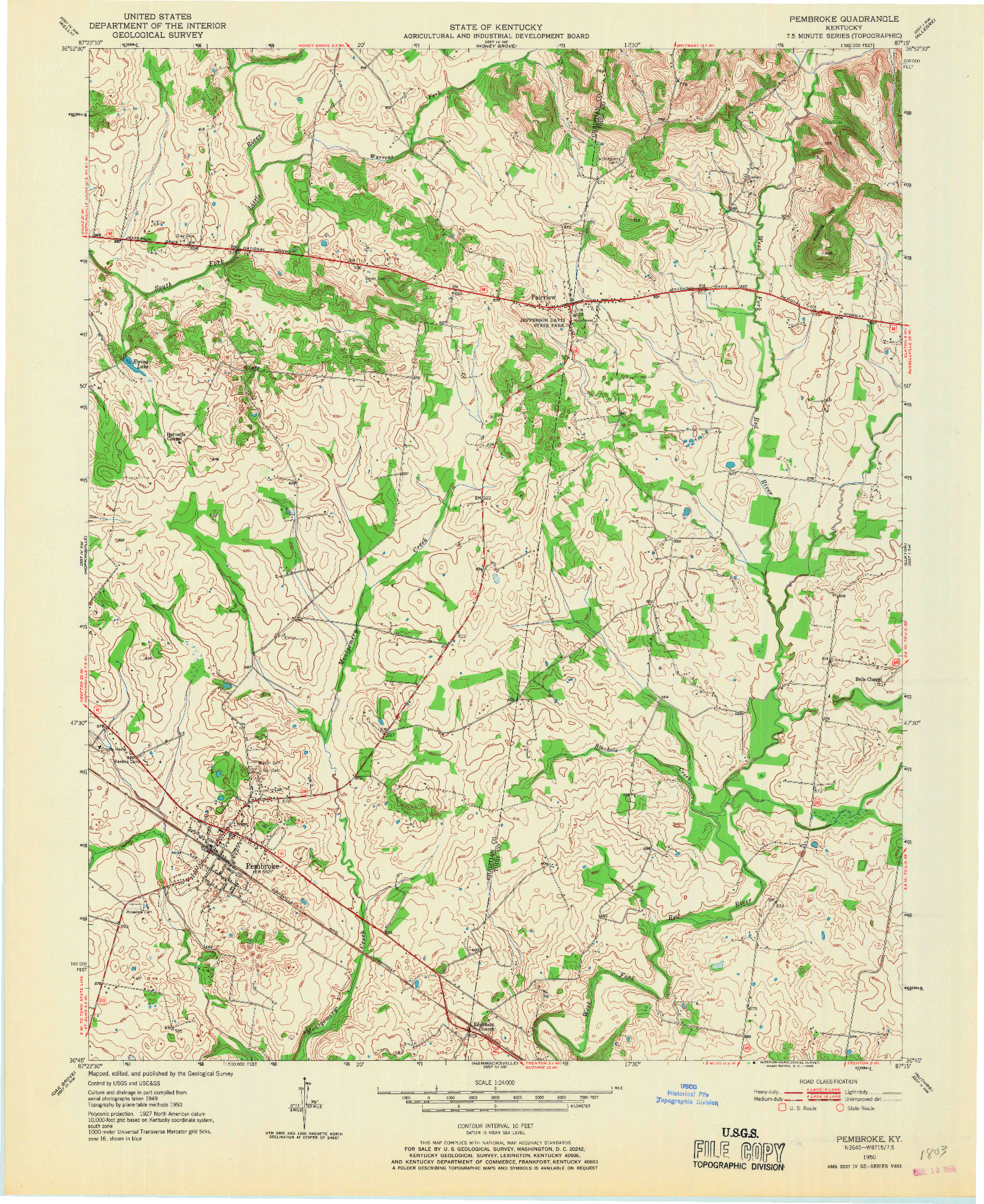 USGS 1:24000-SCALE QUADRANGLE FOR PEMBROKE, KY 1950