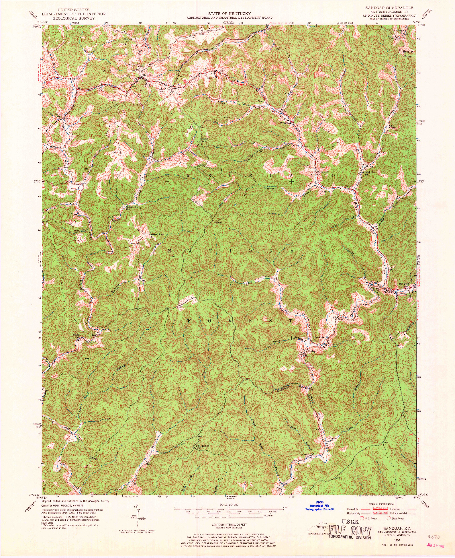 USGS 1:24000-SCALE QUADRANGLE FOR SANDGAP, KY 1953