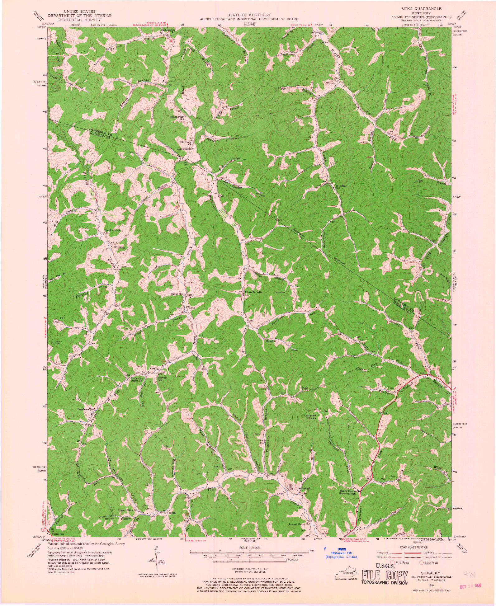 USGS 1:24000-SCALE QUADRANGLE FOR SITKA, KY 1954