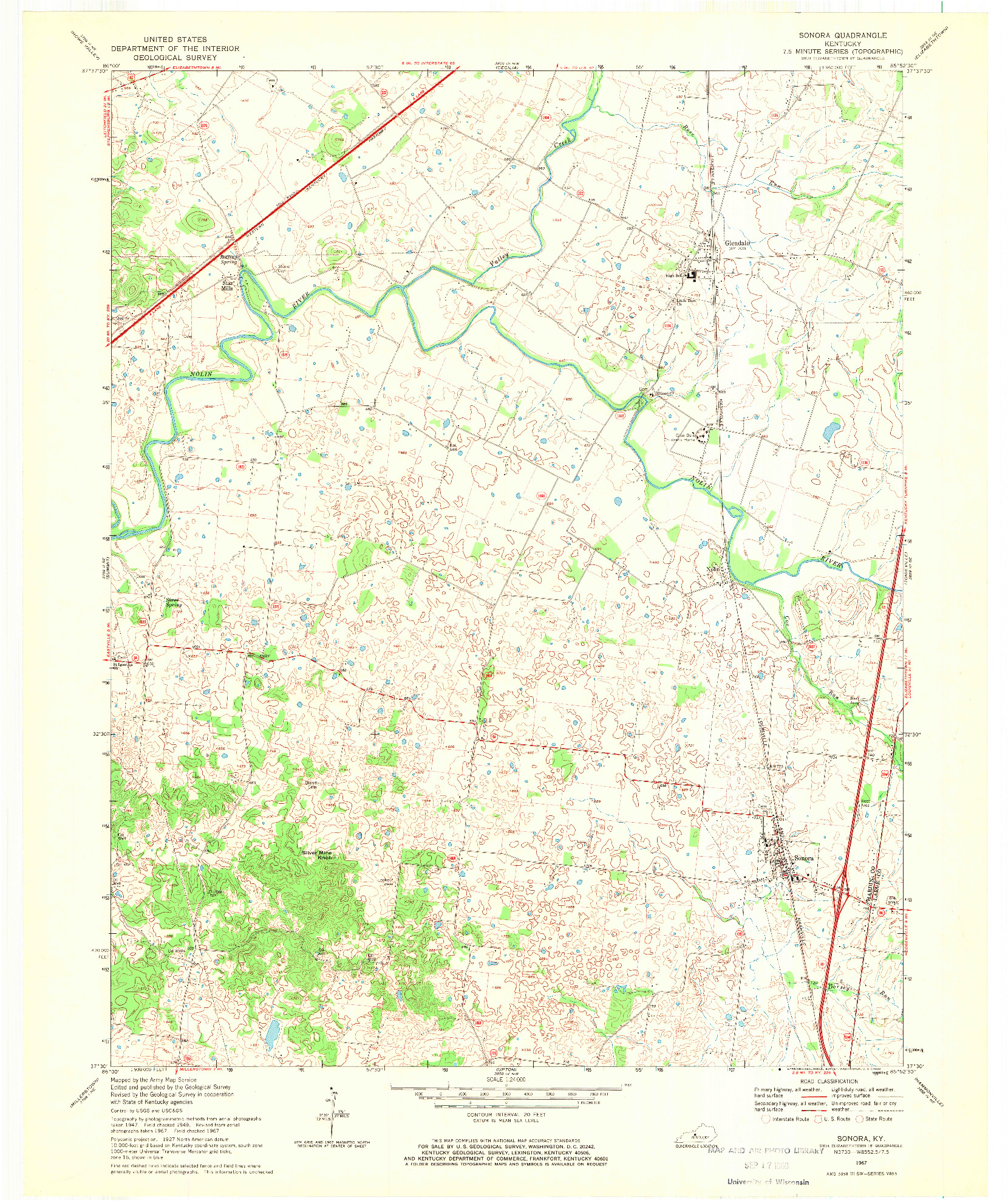 USGS 1:24000-SCALE QUADRANGLE FOR SONORA, KY 1967