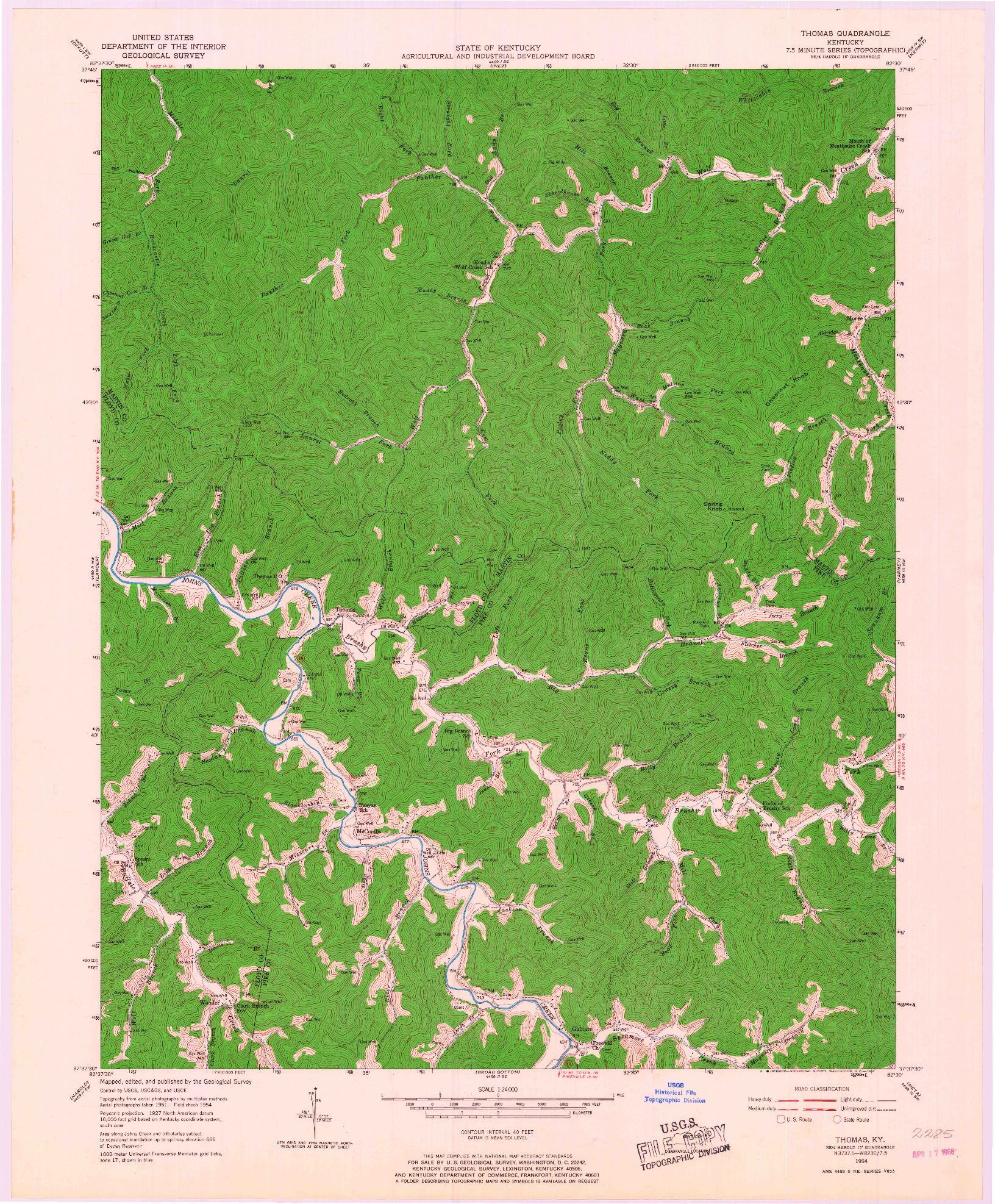 USGS 1:24000-SCALE QUADRANGLE FOR THOMAS, KY 1954