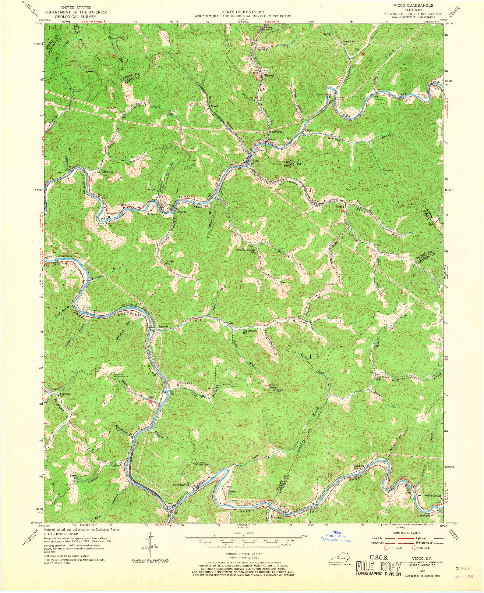 USGS 1:24000-SCALE QUADRANGLE FOR VICCO, KY 1954