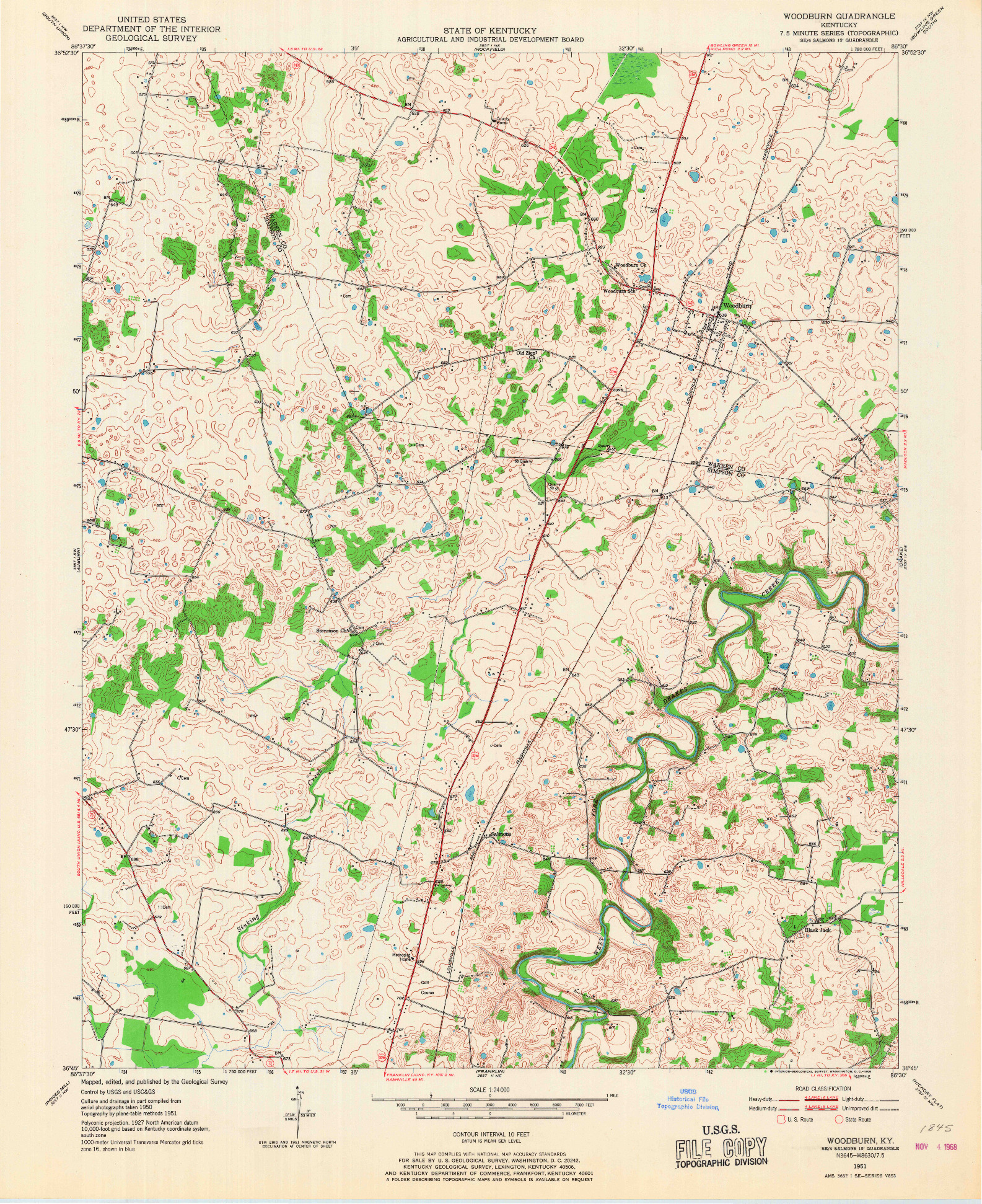 USGS 1:24000-SCALE QUADRANGLE FOR WOODBURN, KY 1951