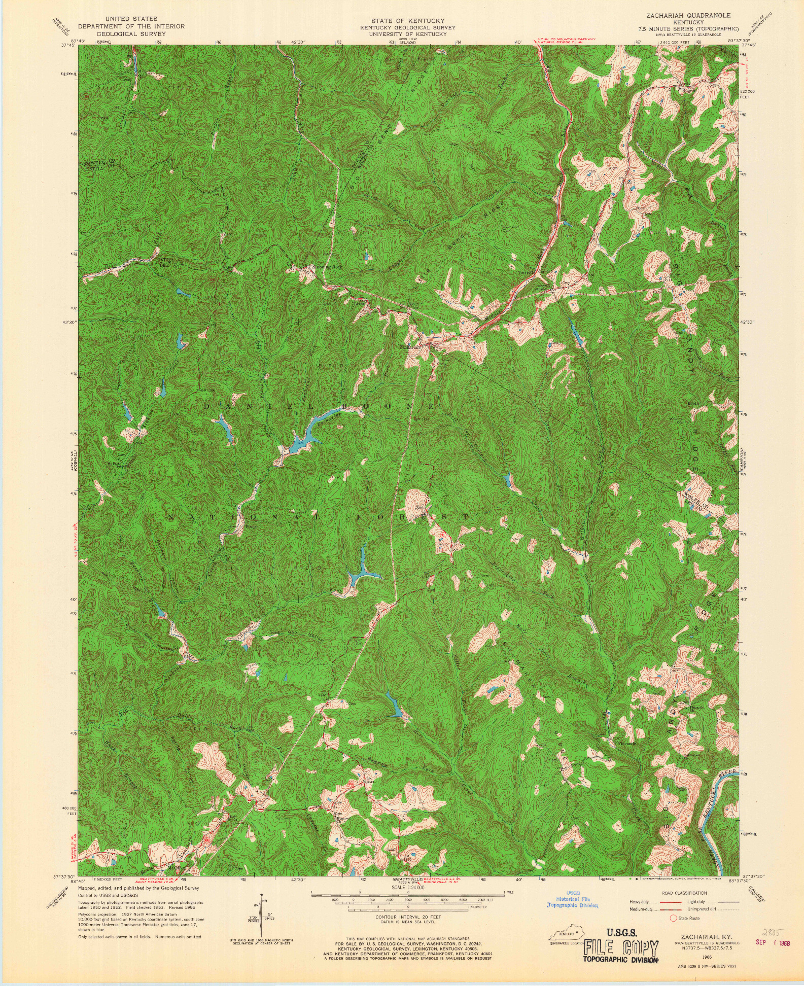 USGS 1:24000-SCALE QUADRANGLE FOR ZACHARIAH, KY 1966