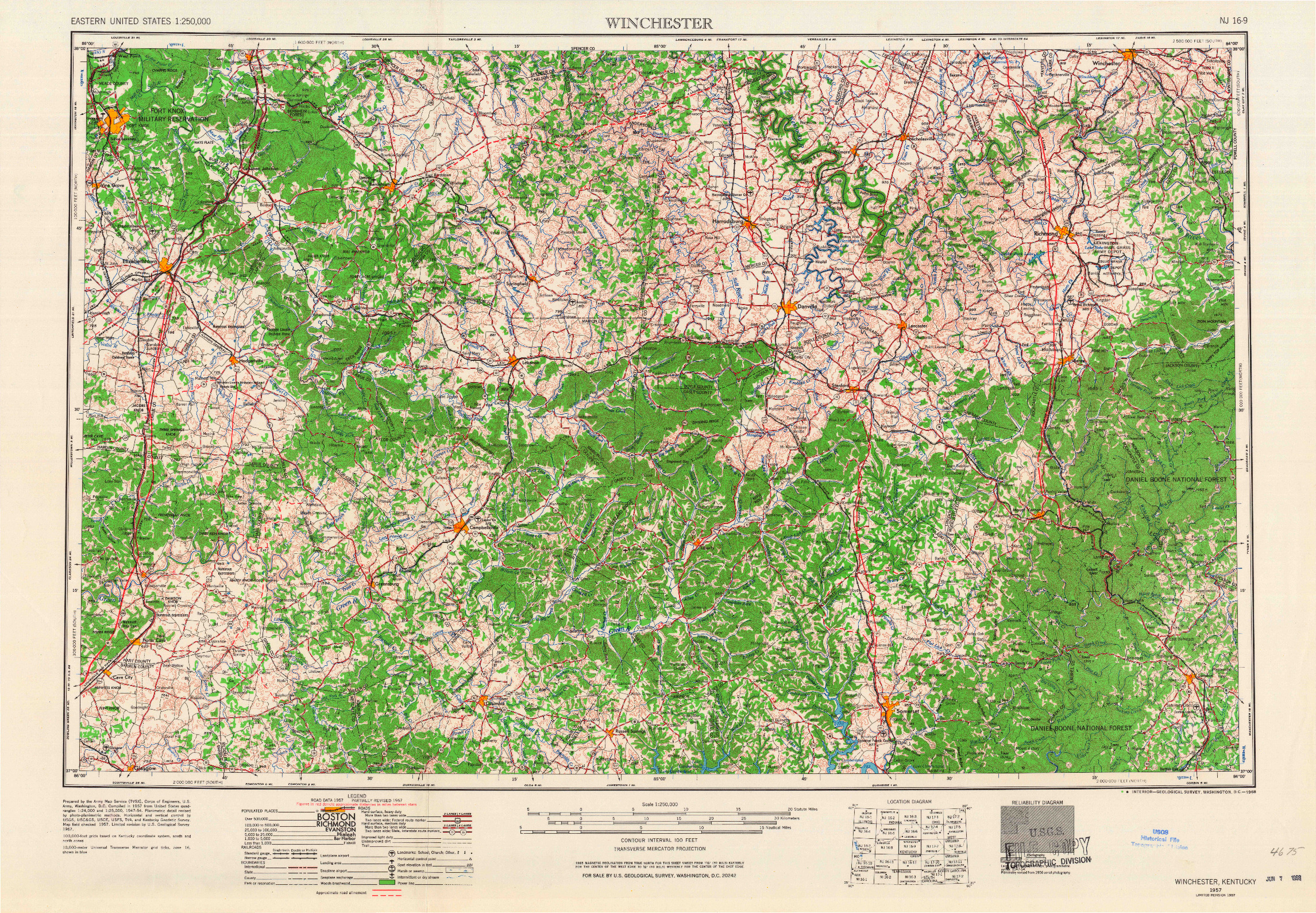 USGS 1:250000-SCALE QUADRANGLE FOR WINCHESTER, KY 1957