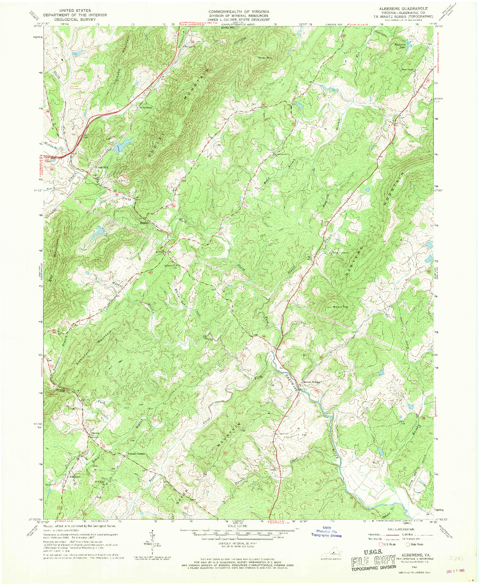 USGS 1:24000-SCALE QUADRANGLE FOR ALBERENE, VA 1967