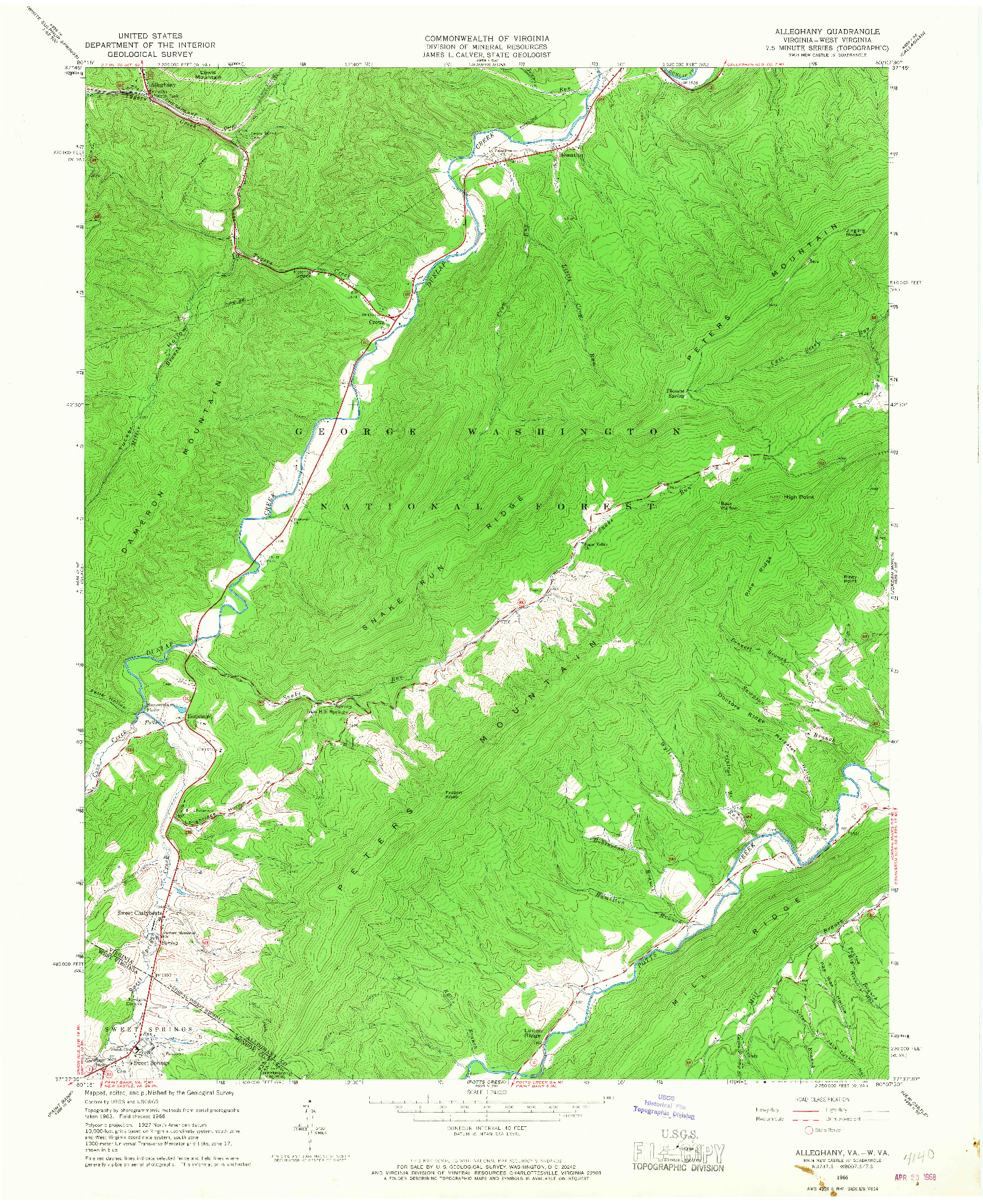 USGS 1:24000-SCALE QUADRANGLE FOR ALLEGHANY, VA 1966