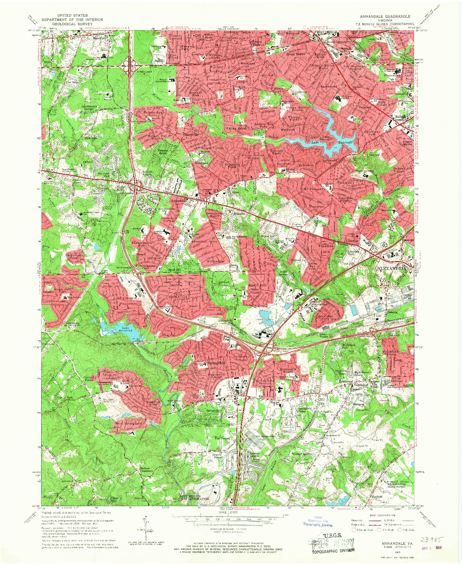 USGS 1:24000-SCALE QUADRANGLE FOR ANNANDALE, VA 1965