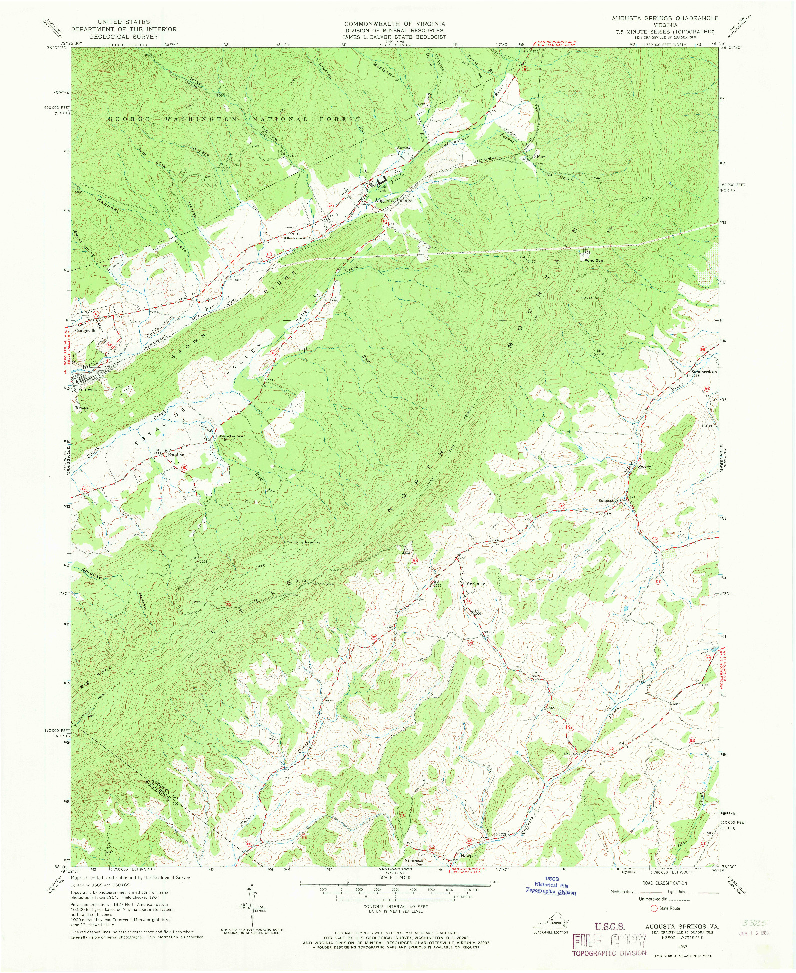 USGS 1:24000-SCALE QUADRANGLE FOR AUGUSTA SPRINGS, VA 1967