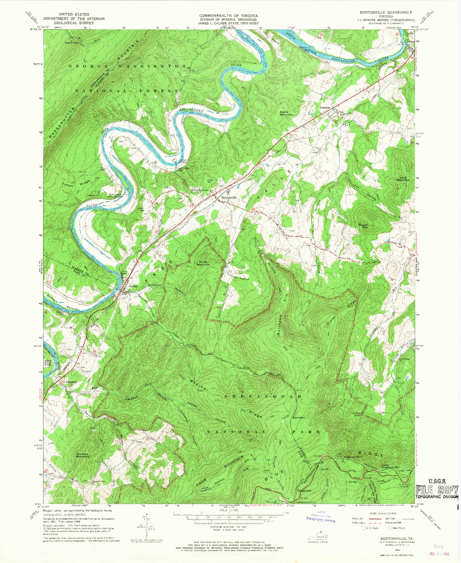 USGS 1:24000-SCALE QUADRANGLE FOR BENTONVILLE, VA 1966