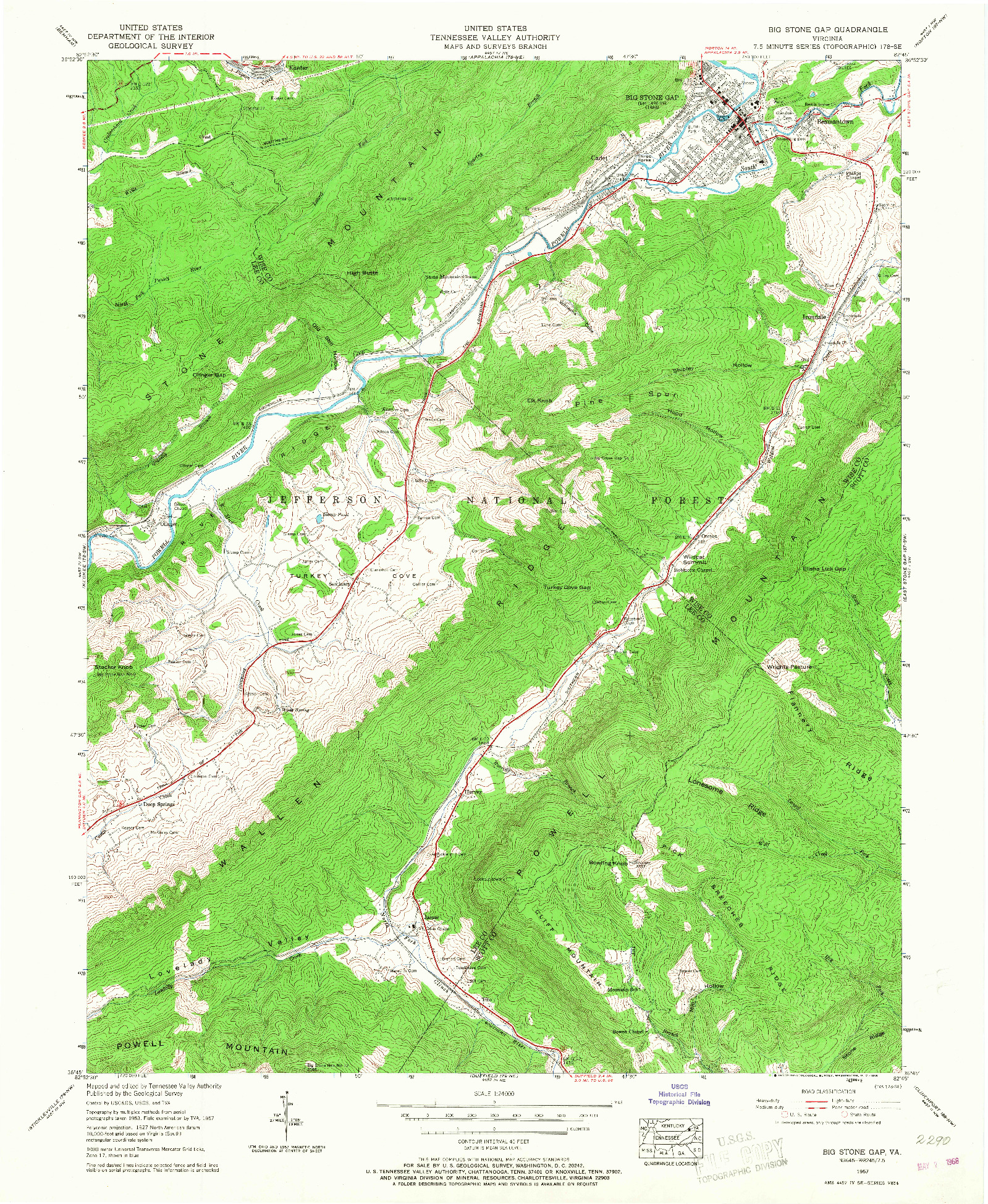 USGS 1:24000-SCALE QUADRANGLE FOR BIG STONE GAP, VA 1957