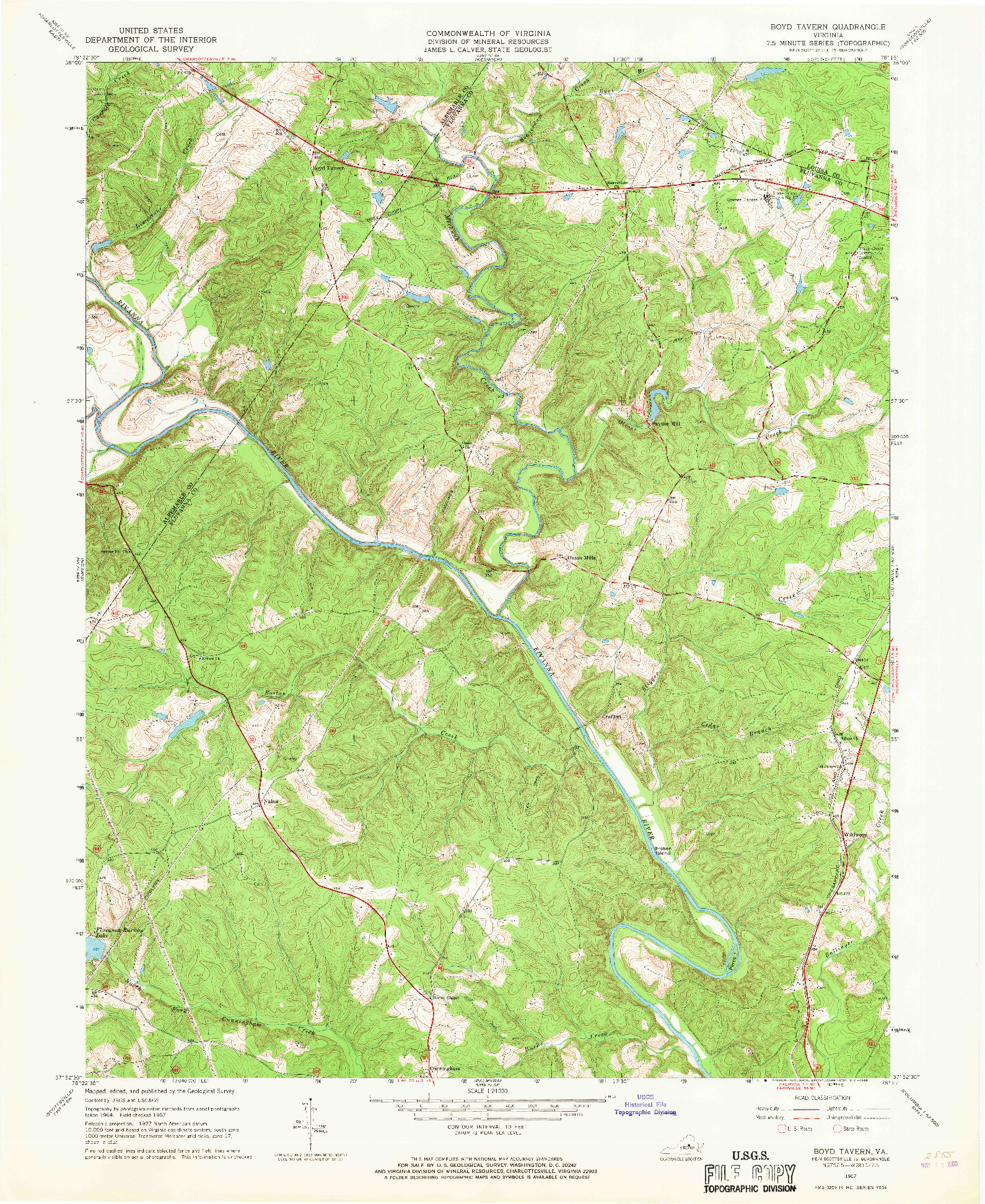USGS 1:24000-SCALE QUADRANGLE FOR BOYD TAVERN, VA 1967