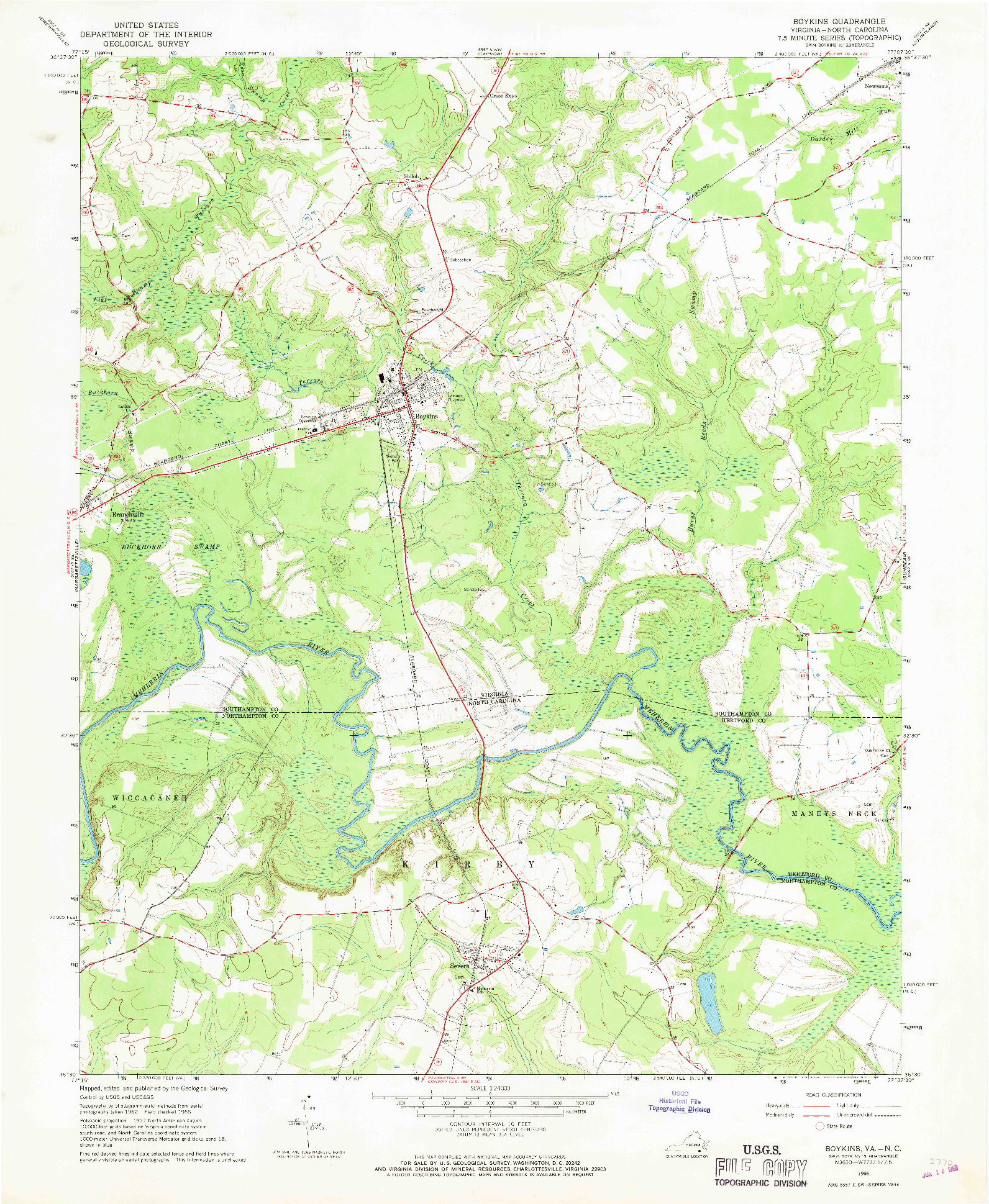 USGS 1:24000-SCALE QUADRANGLE FOR BOYKINS, VA 1966
