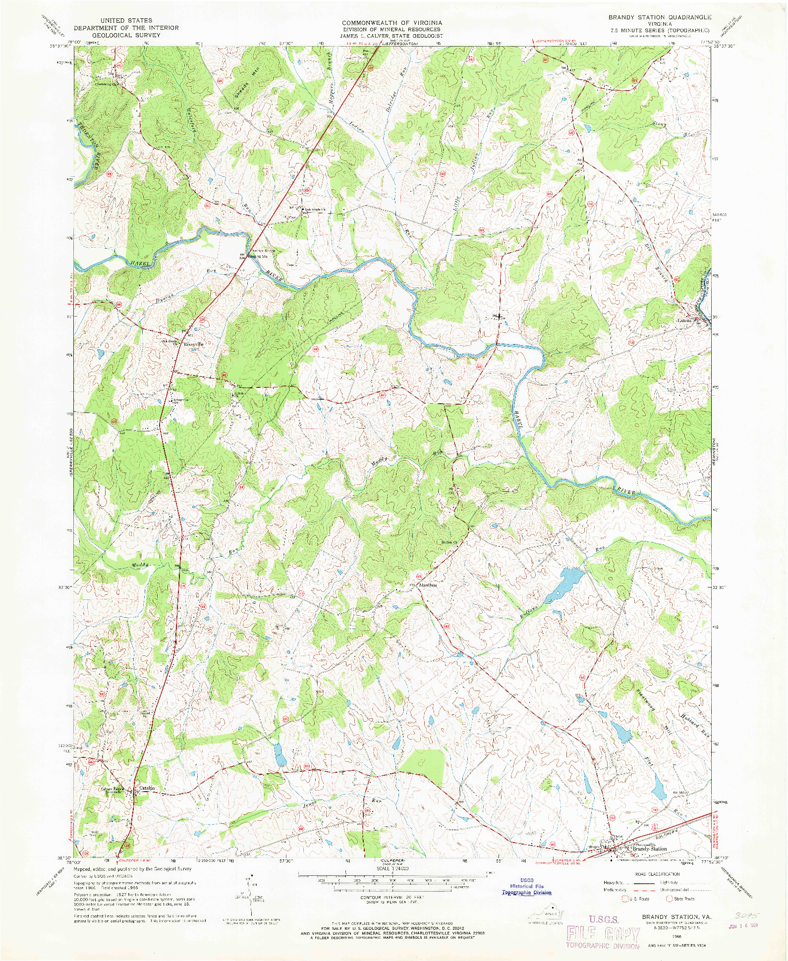 USGS 1:24000-SCALE QUADRANGLE FOR BRANDY STATION, VA 1966