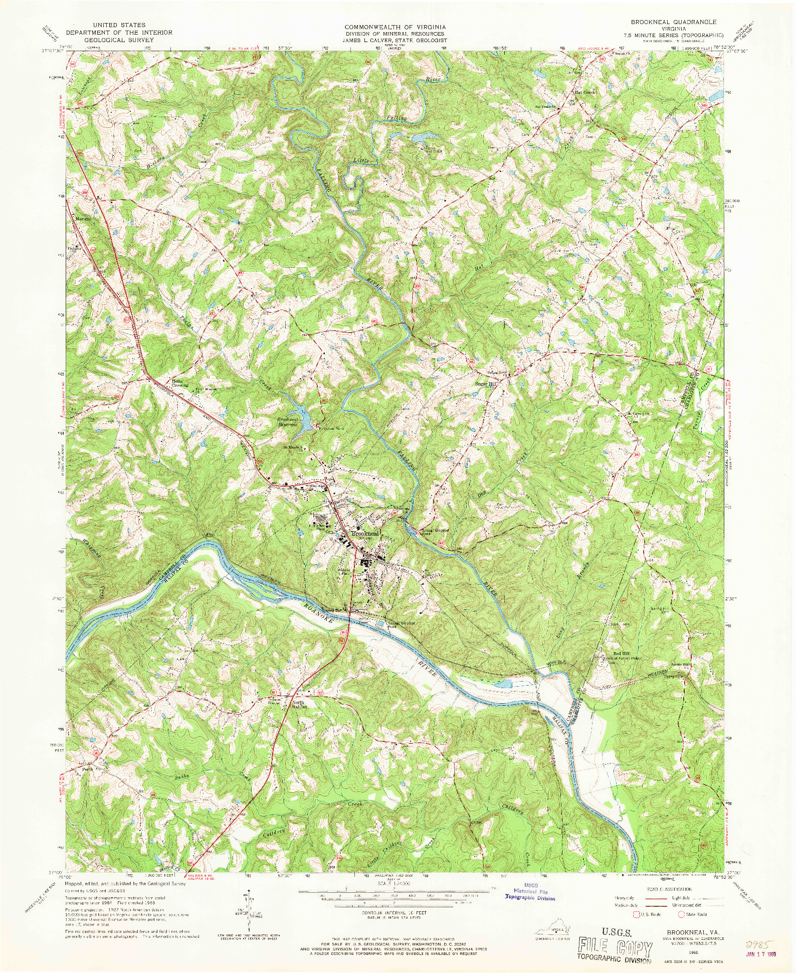 USGS 1:24000-SCALE QUADRANGLE FOR BROOKNEAL, VA 1966