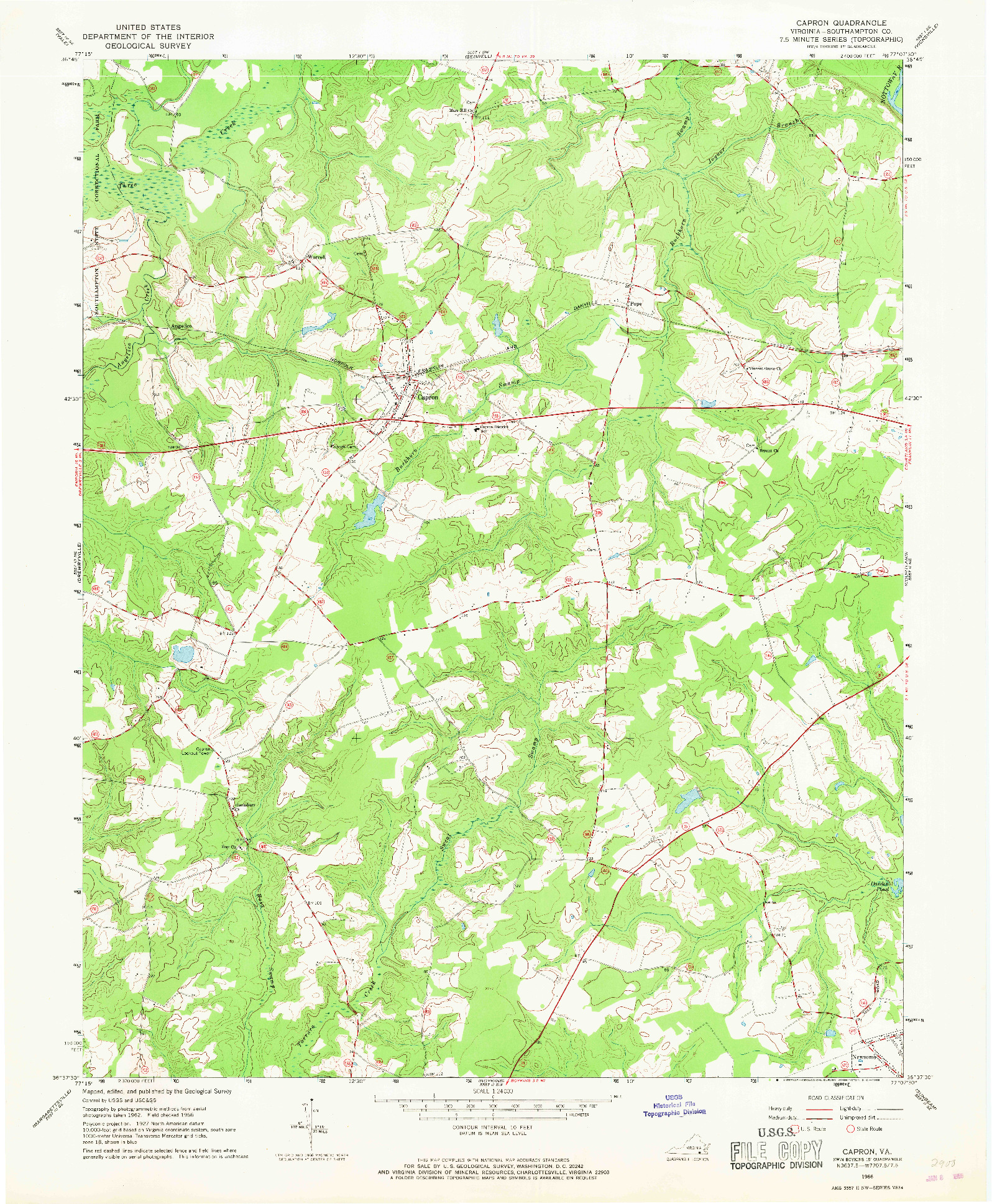 USGS 1:24000-SCALE QUADRANGLE FOR CAPRON, VA 1966