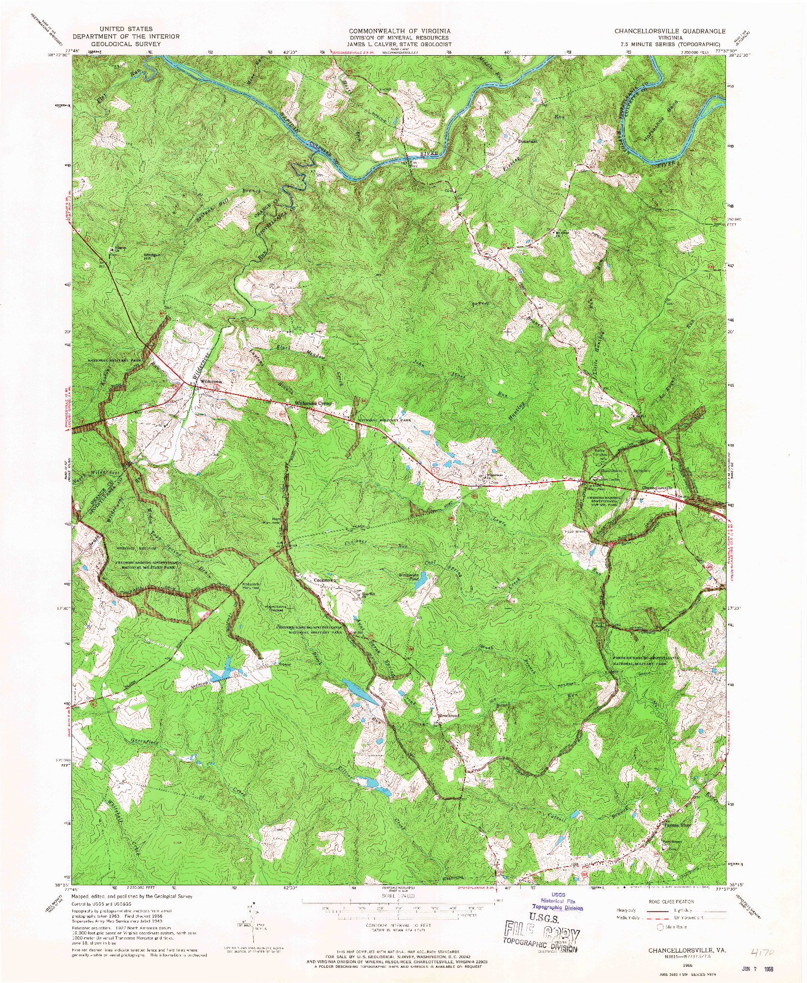 USGS 1:24000-SCALE QUADRANGLE FOR CHANCELLORSVILLE, VA 1966