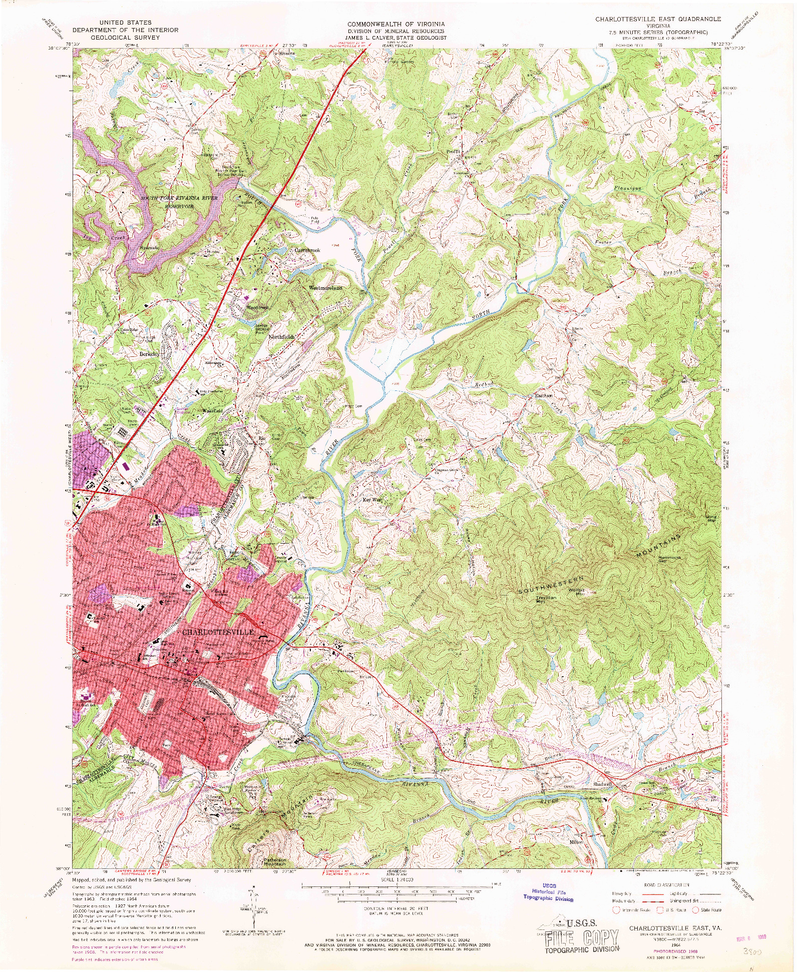 USGS 1:24000-SCALE QUADRANGLE FOR CHARLOTTESVILLE EAST, VA 1964