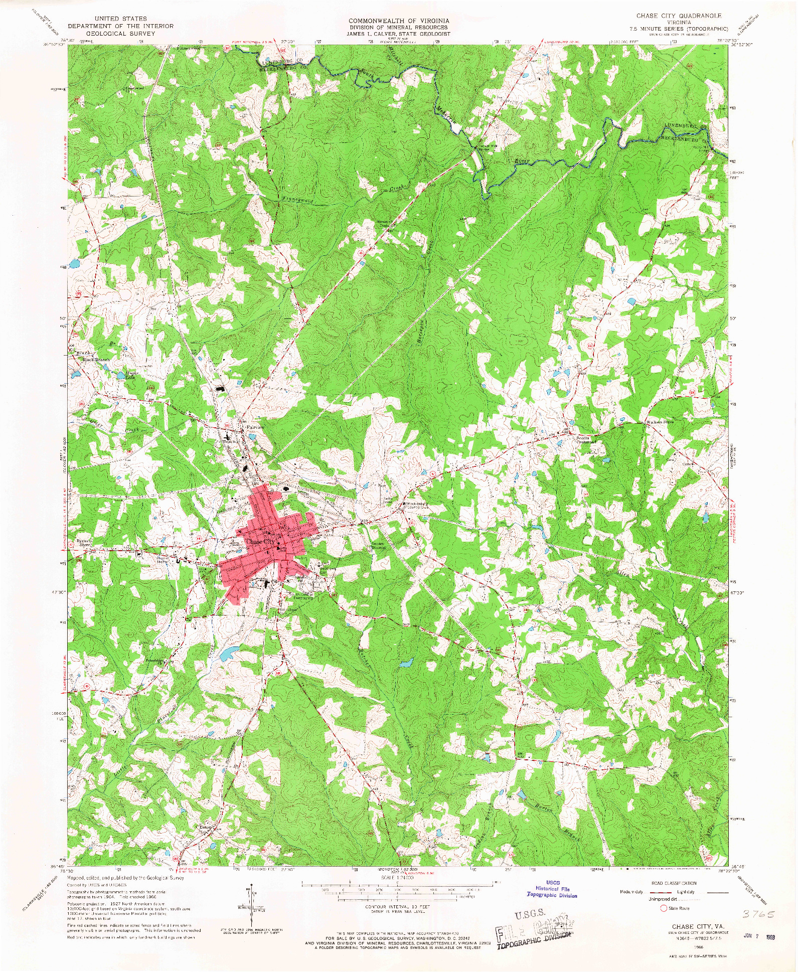 USGS 1:24000-SCALE QUADRANGLE FOR CHASE CITY, VA 1966