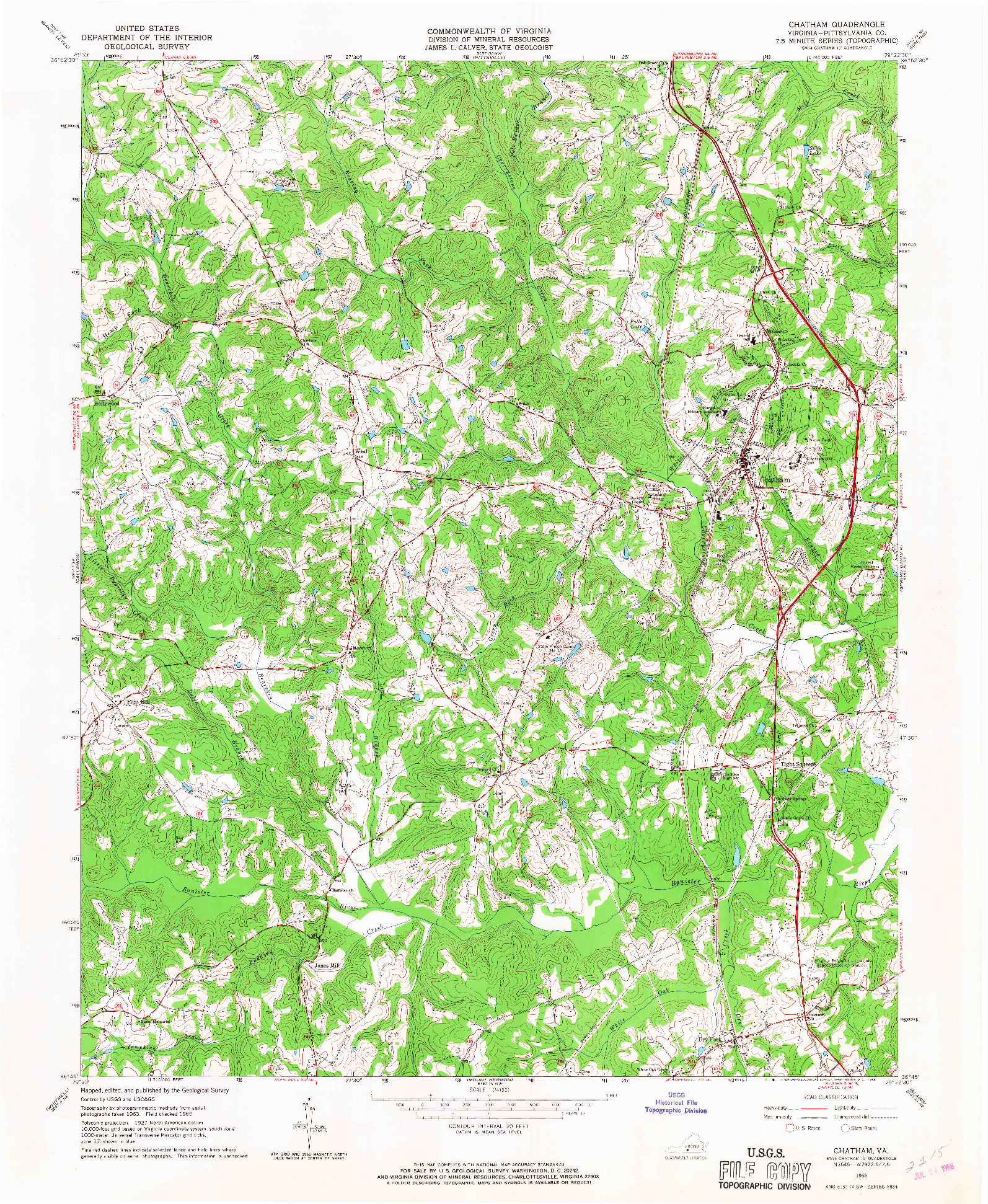 USGS 1:24000-SCALE QUADRANGLE FOR CHATHAM, VA 1965