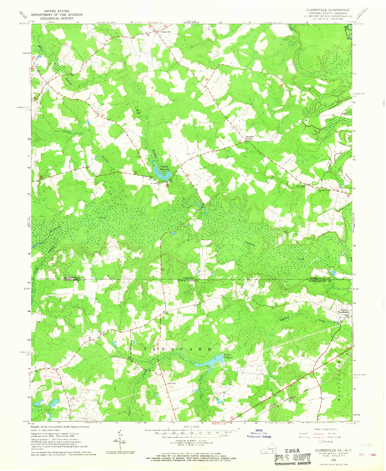 USGS 1:24000-SCALE QUADRANGLE FOR CLARESVILLE, VA 1966