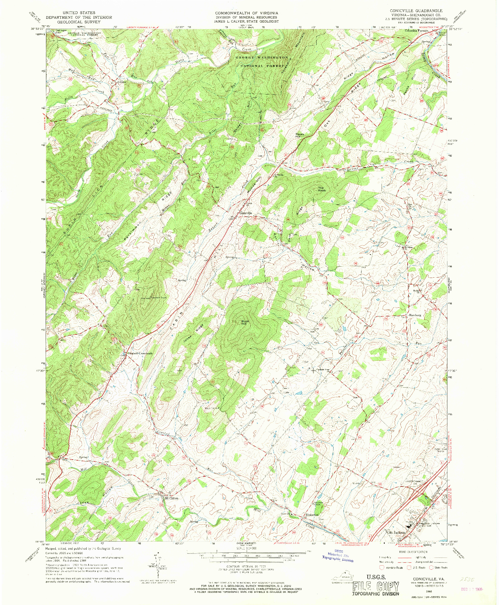 USGS 1:24000-SCALE QUADRANGLE FOR CONICVILLE, VA 1966