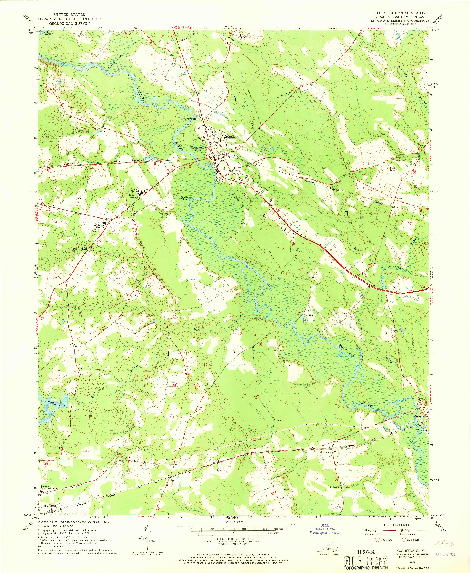 USGS 1:24000-SCALE QUADRANGLE FOR COURTLAND, VA 1967