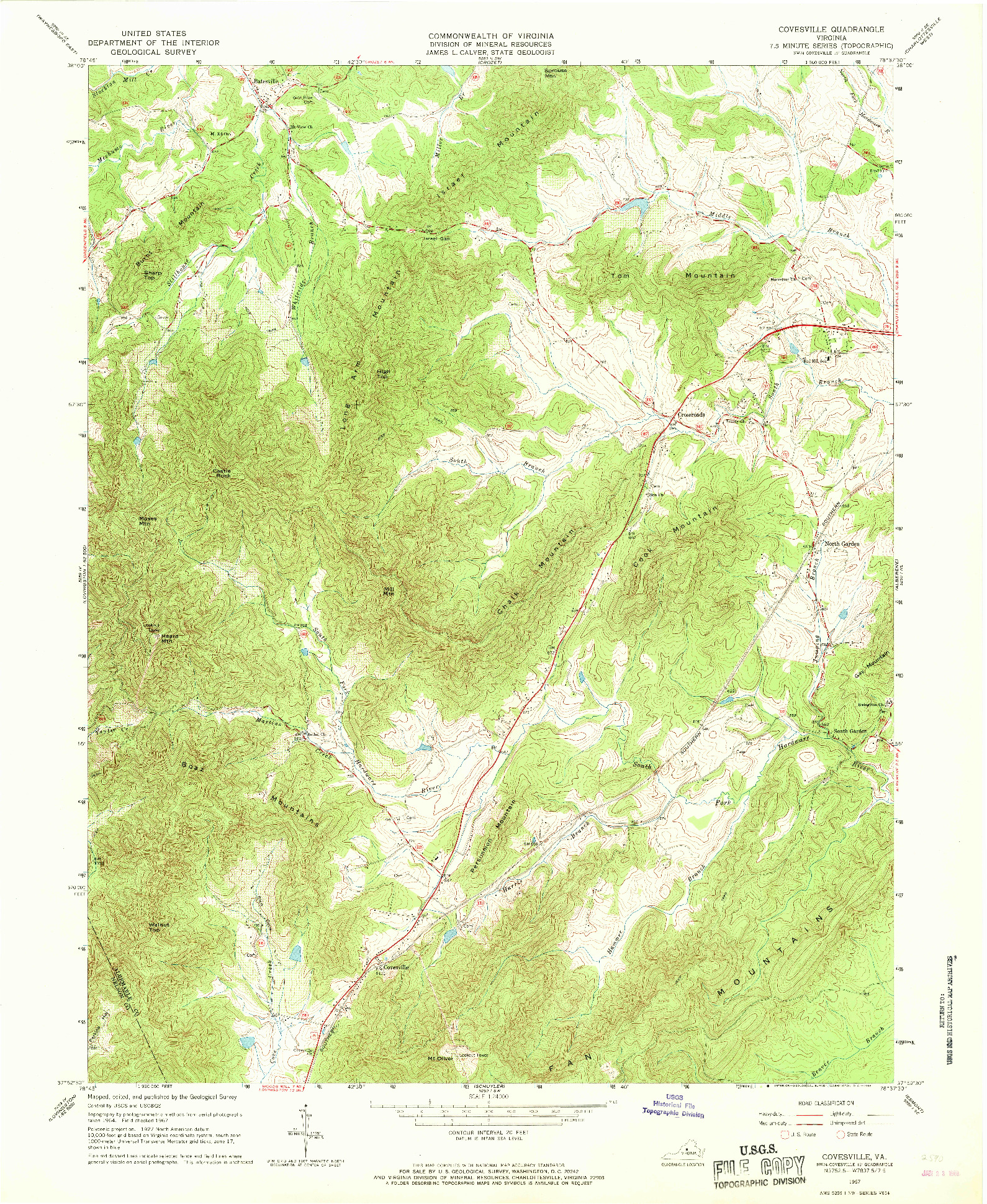 USGS 1:24000-SCALE QUADRANGLE FOR COVESVILLE, VA 1967