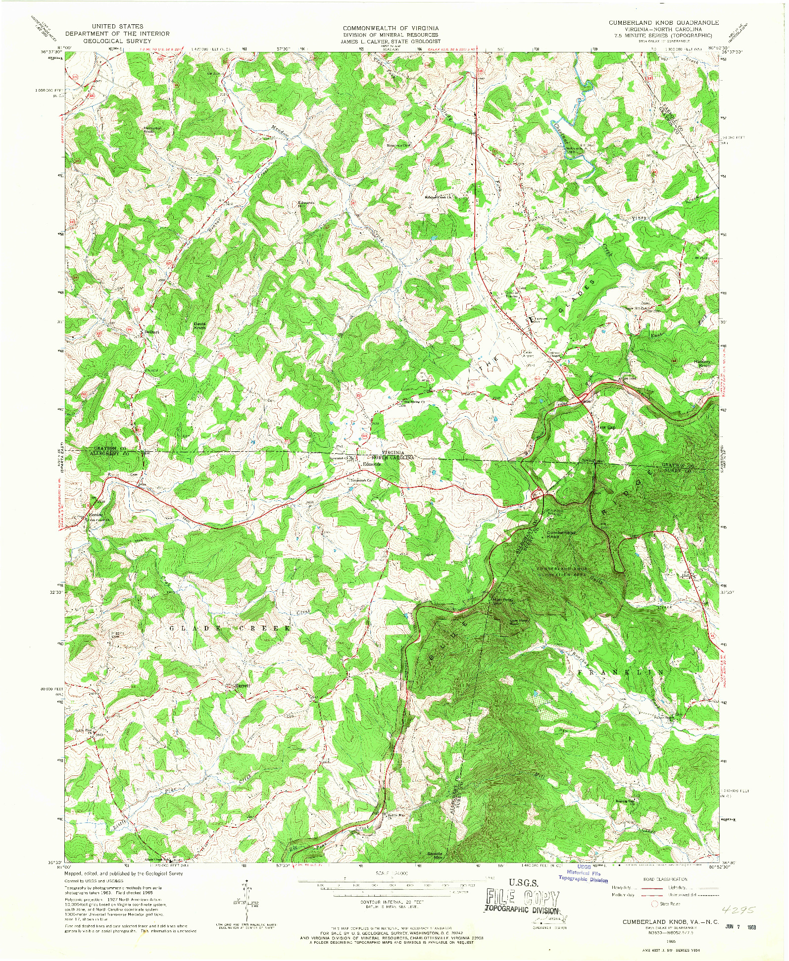 USGS 1:24000-SCALE QUADRANGLE FOR CUMBERLAND KNOB, VA 1965