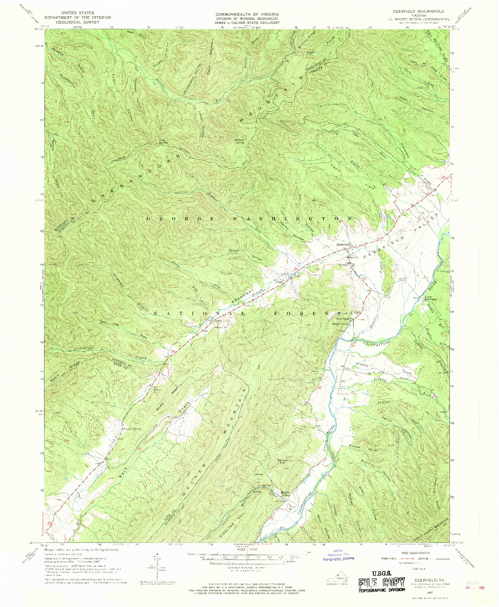 USGS 1:24000-SCALE QUADRANGLE FOR DEERFIELD, VA 1967