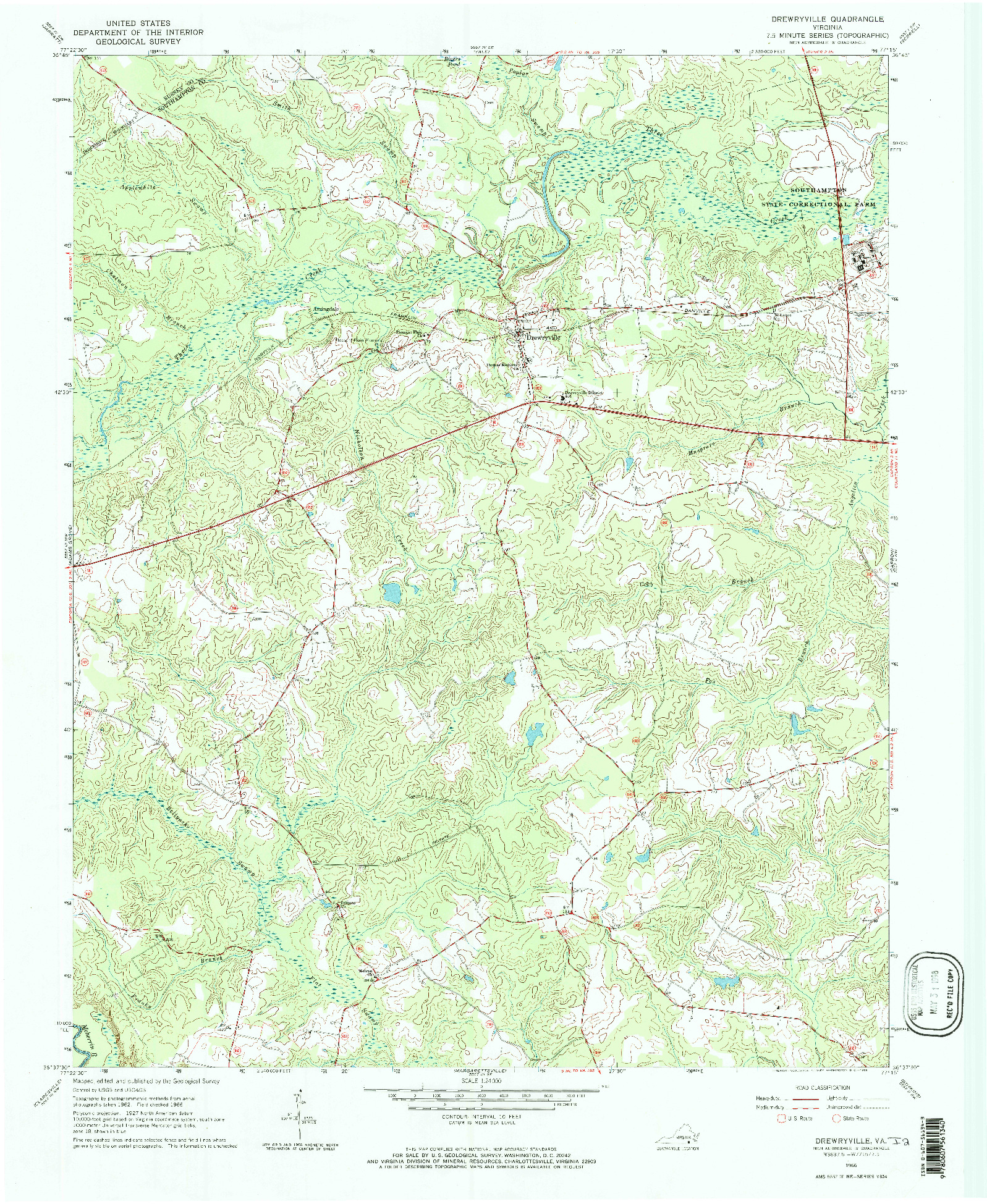 USGS 1:24000-SCALE QUADRANGLE FOR DREWRYVILLE, VA 1966