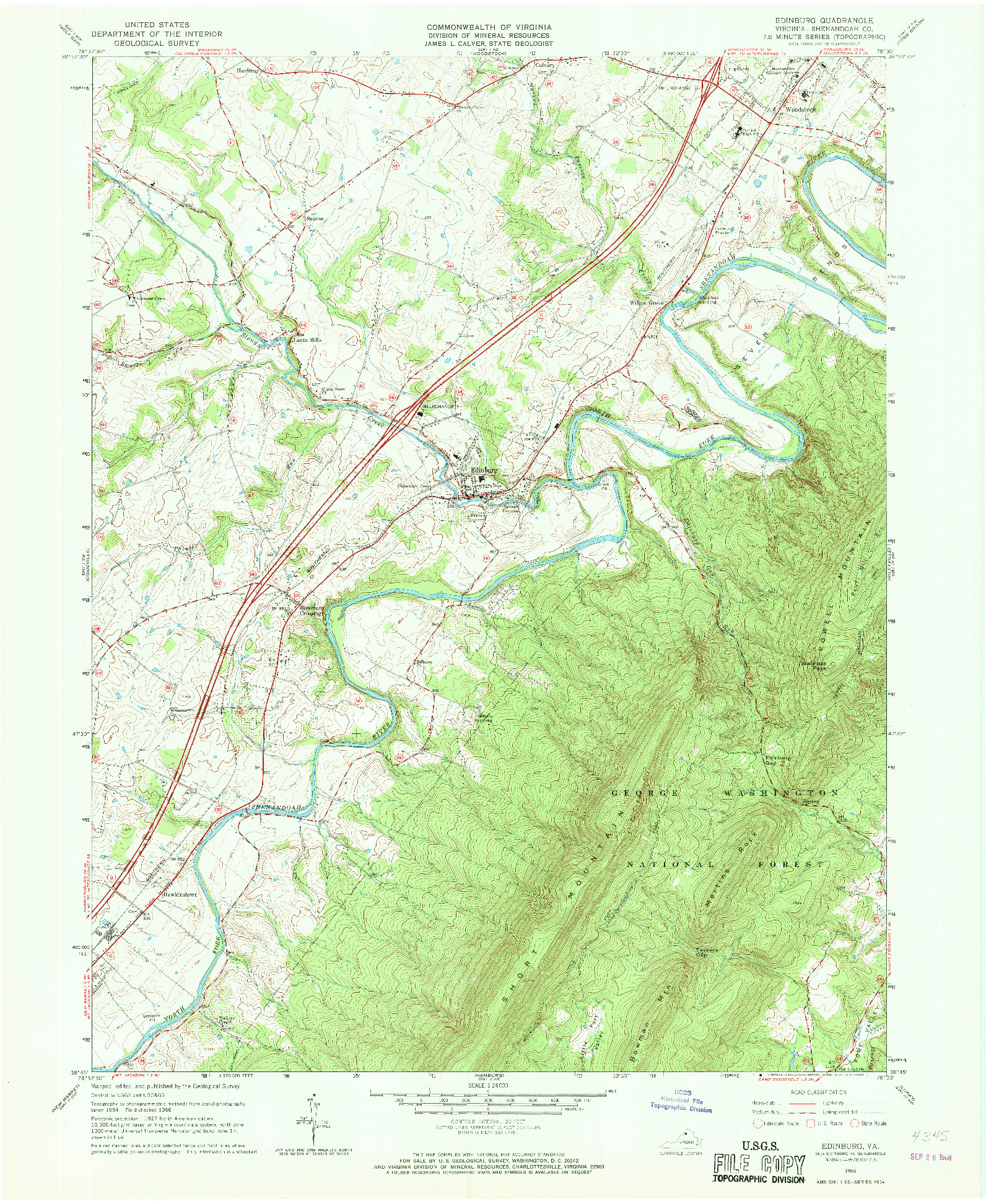 USGS 1:24000-SCALE QUADRANGLE FOR EDINBURG, VA 1966