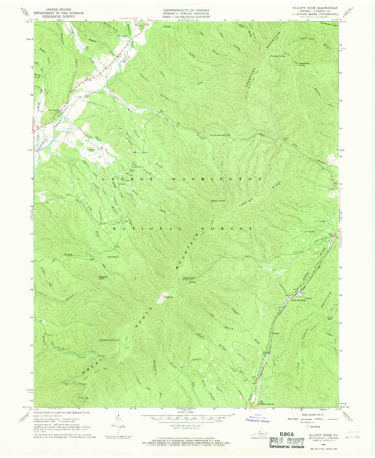 USGS 1:24000-SCALE QUADRANGLE FOR ELLIOTT KNOB, VA 1967