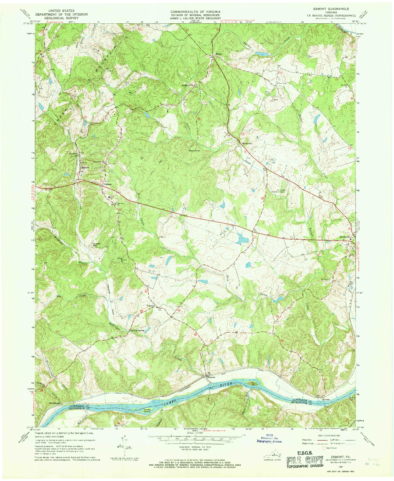 USGS 1:24000-SCALE QUADRANGLE FOR ESMONT, VA 1967