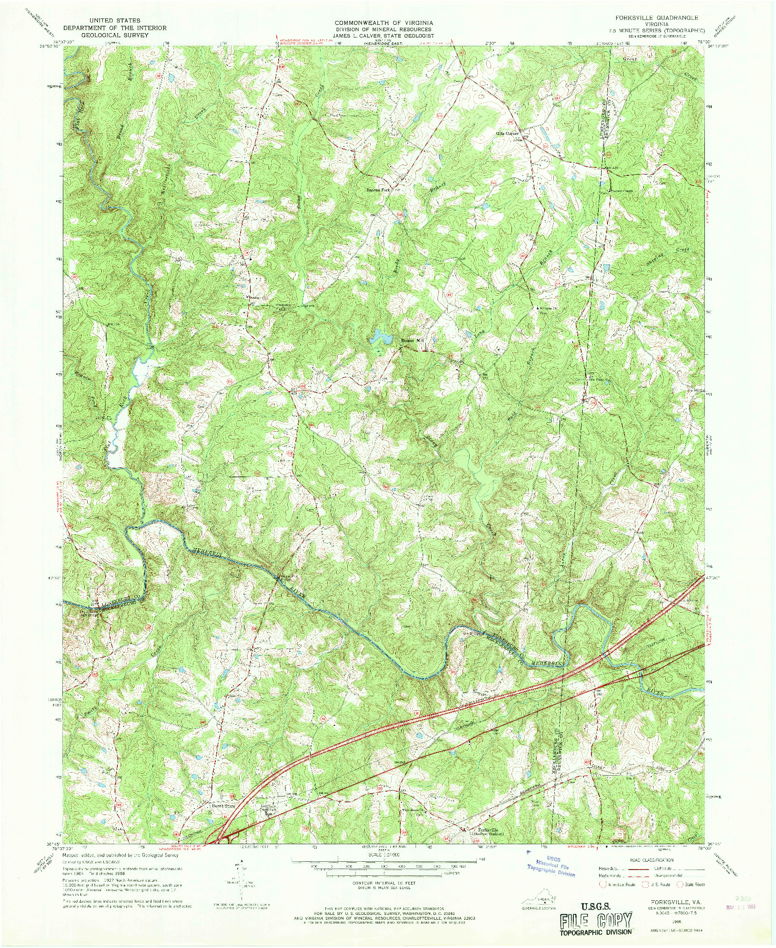 USGS 1:24000-SCALE QUADRANGLE FOR FORKSVILLE, VA 1966