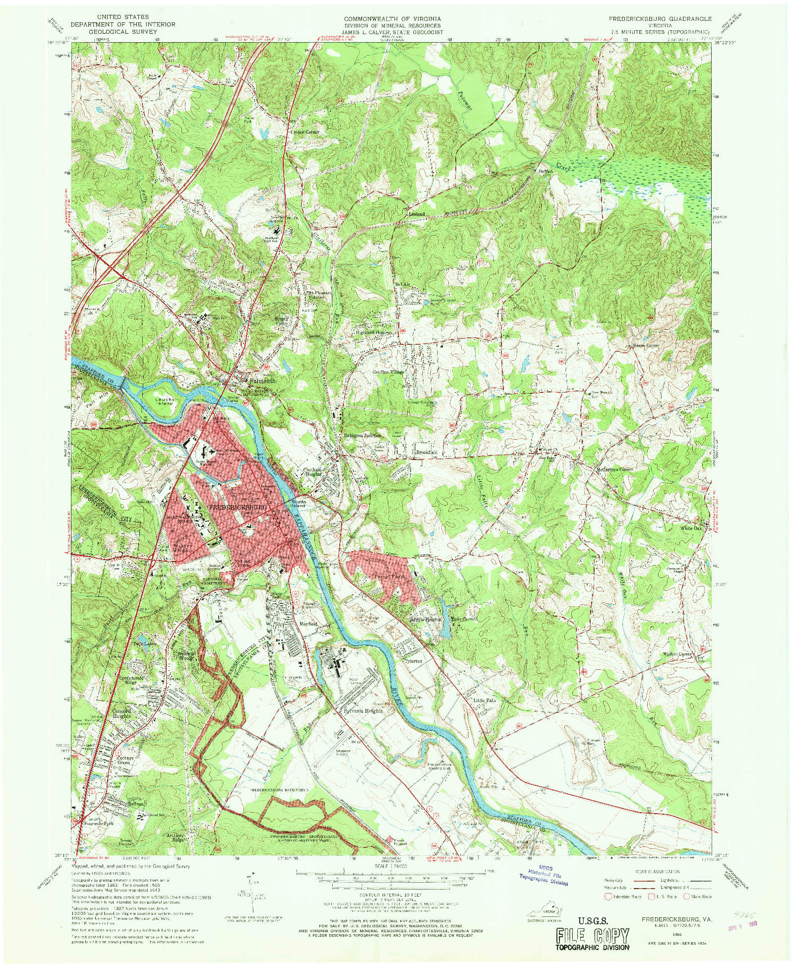 USGS 1:24000-SCALE QUADRANGLE FOR FREDERICKSBURG, VA 1966