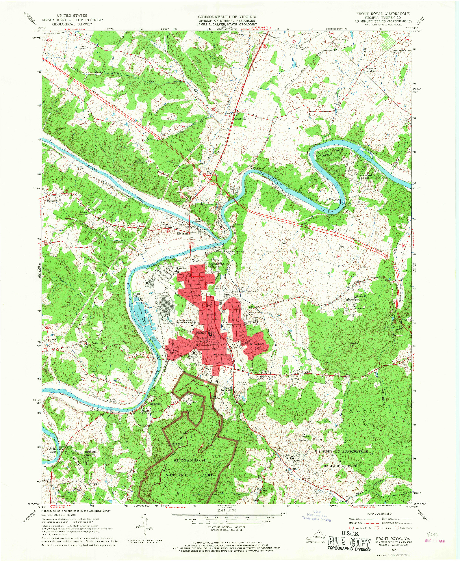 USGS 1:24000-SCALE QUADRANGLE FOR FRONT ROYAL, VA 1967