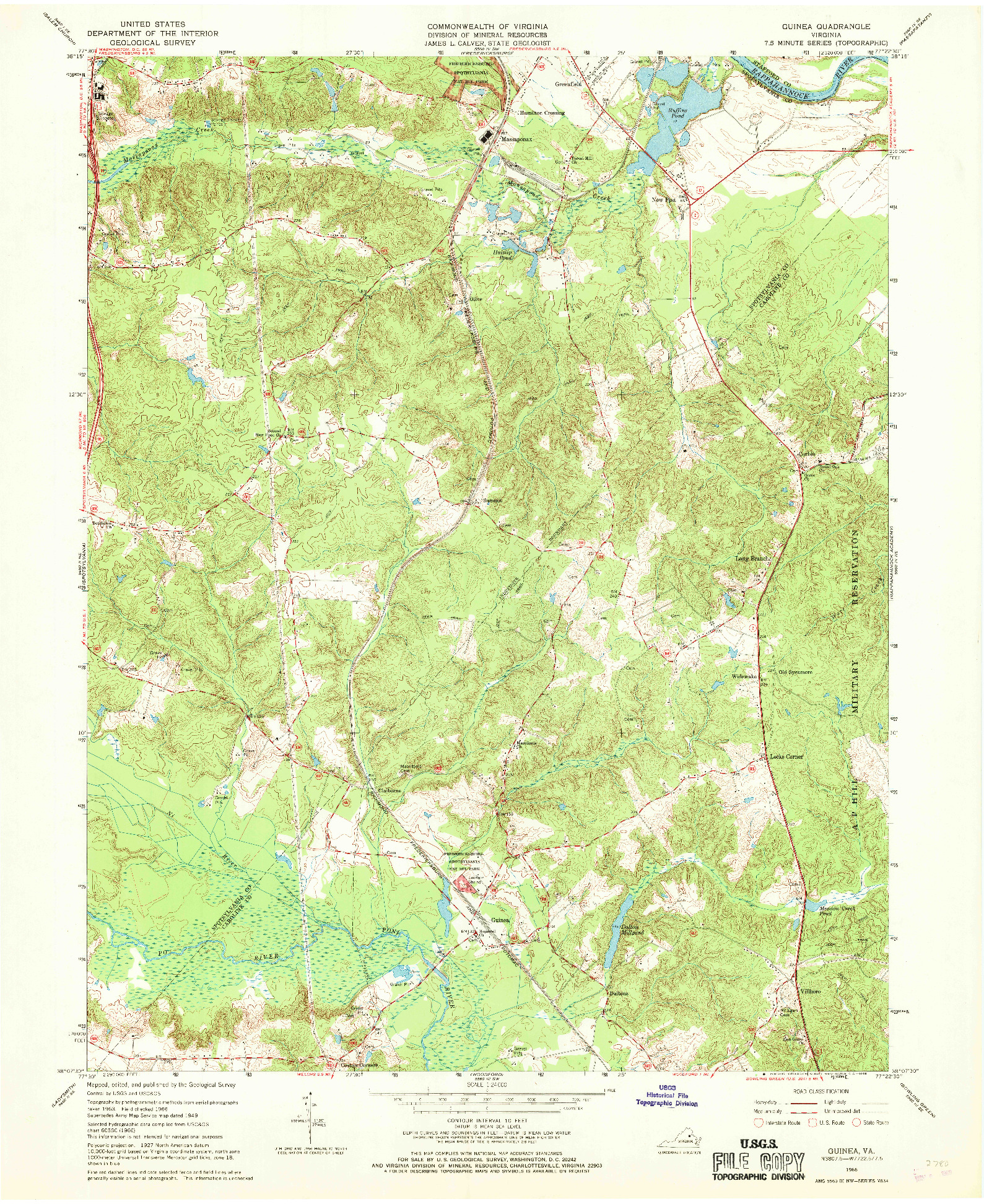 USGS 1:24000-SCALE QUADRANGLE FOR GUINEA, VA 1966