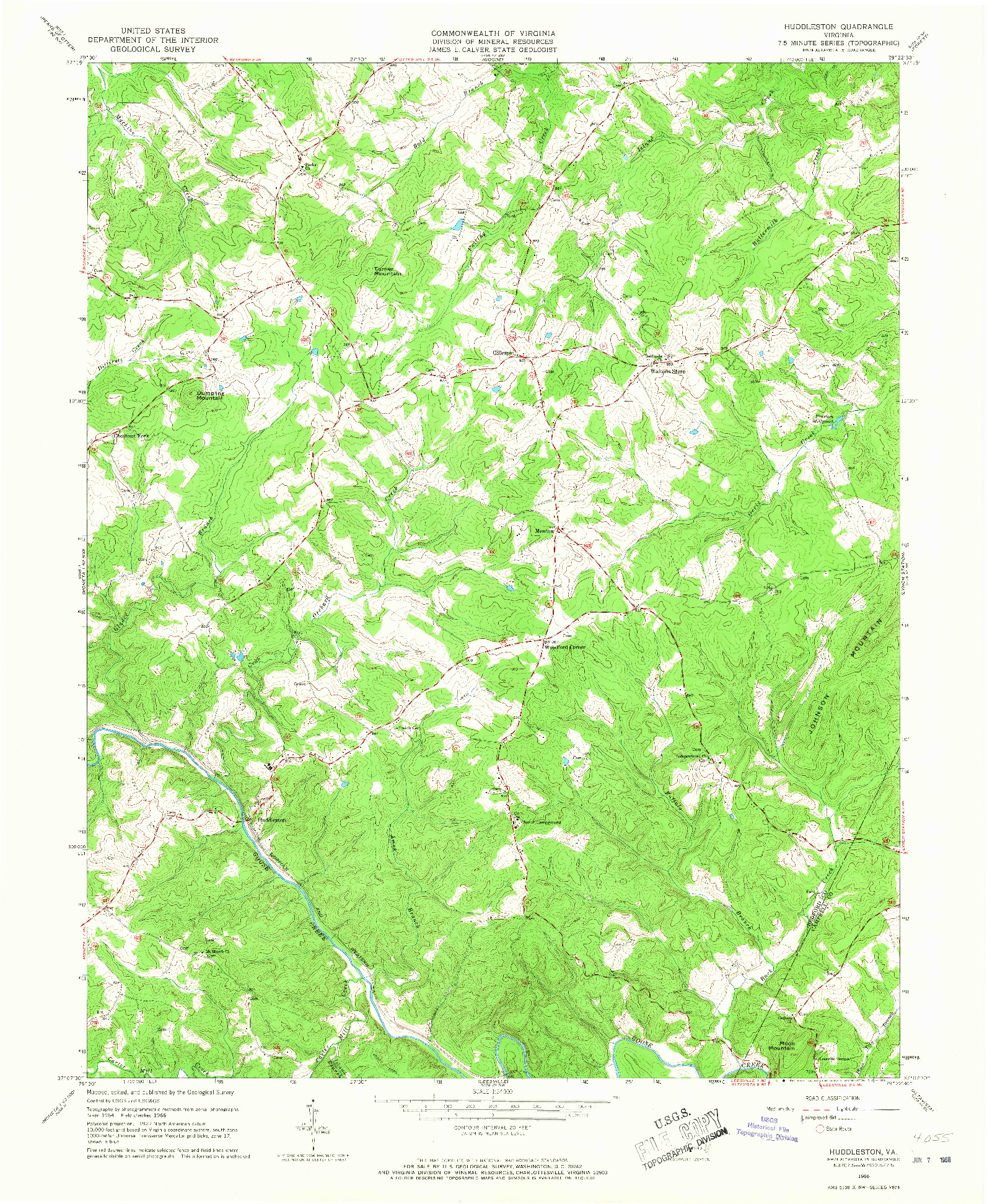 USGS 1:24000-SCALE QUADRANGLE FOR HUDDLESTON, VA 1966