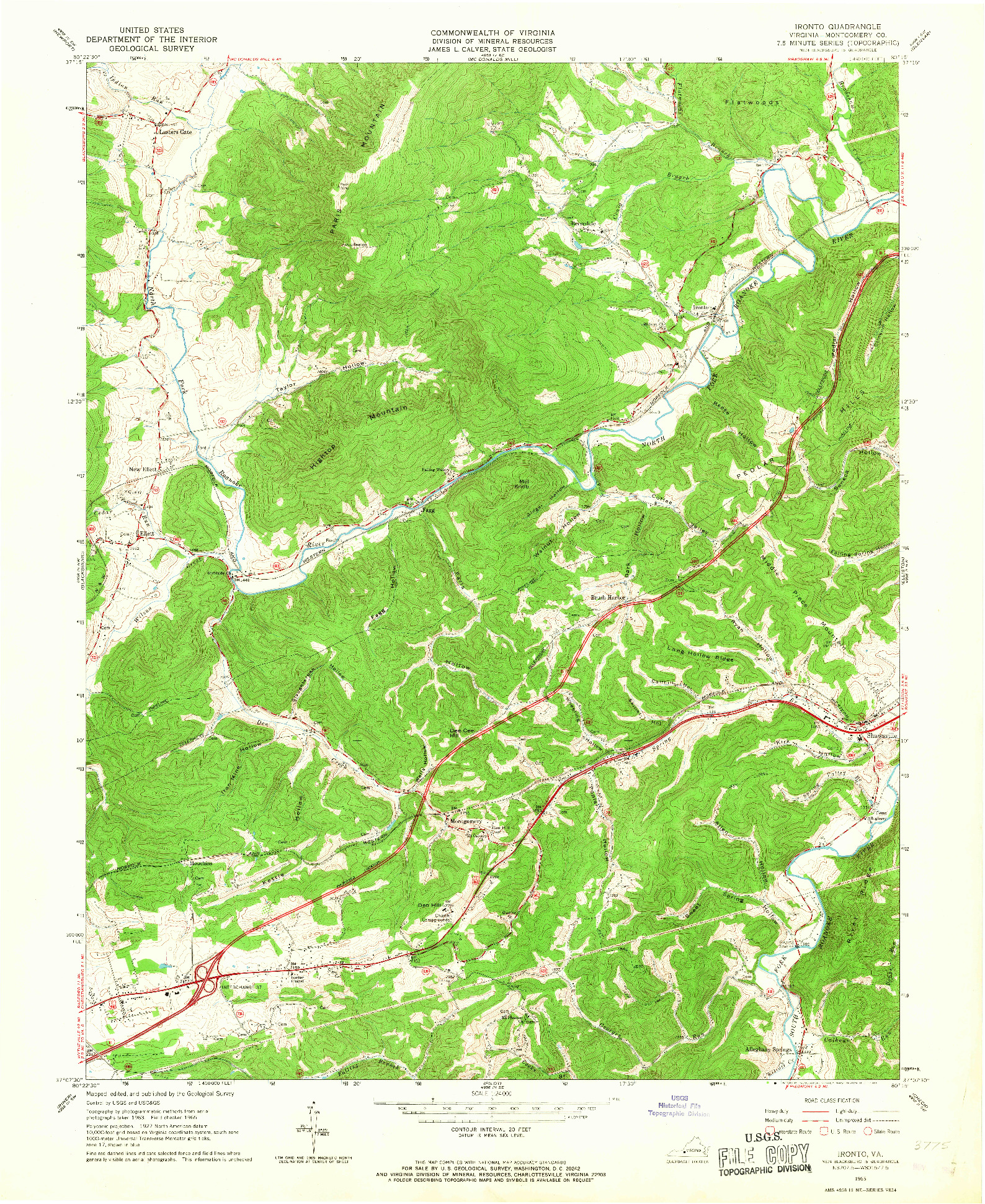 USGS 1:24000-SCALE QUADRANGLE FOR IRONTO, VA 1965