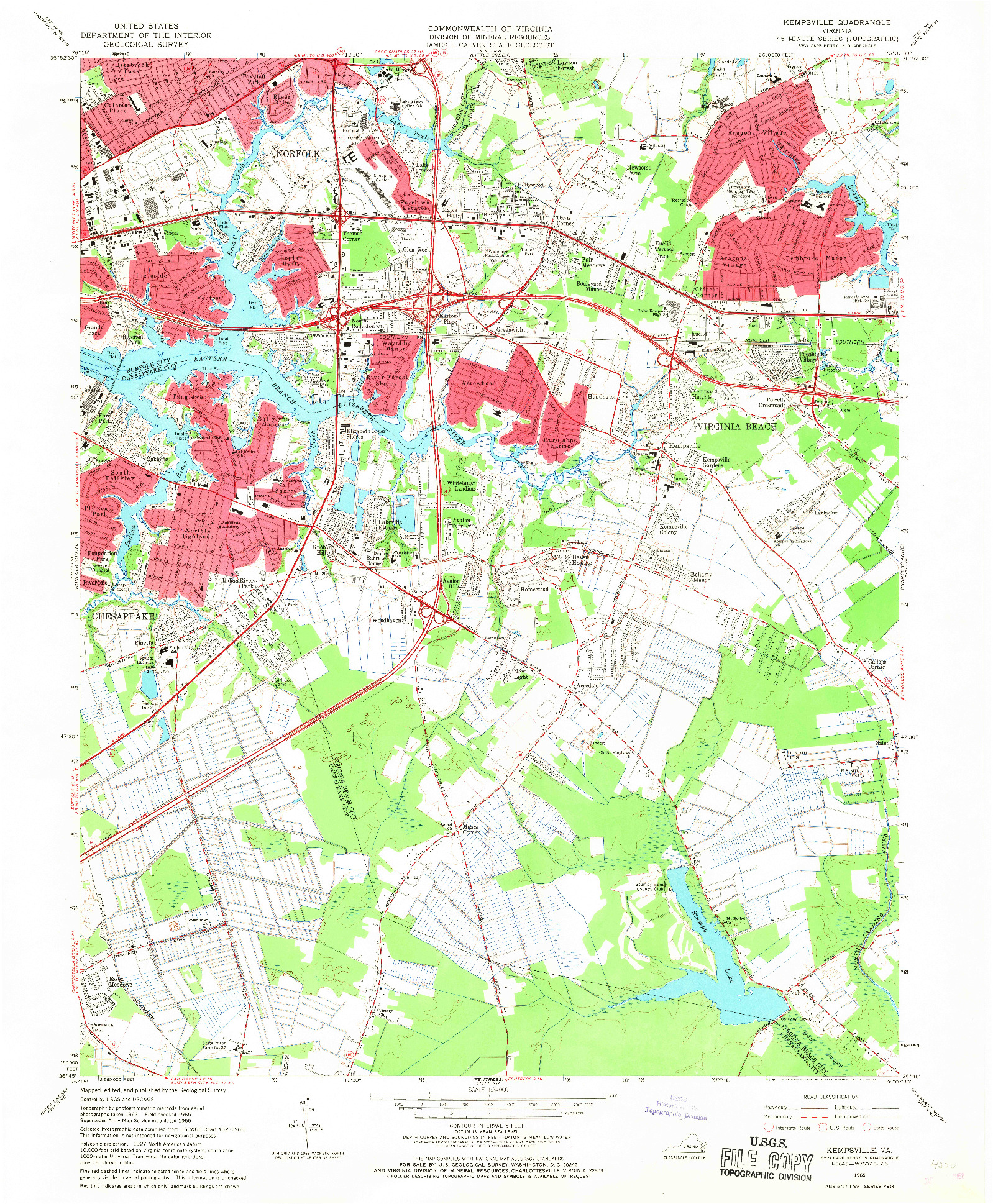 USGS 1:24000-SCALE QUADRANGLE FOR KEMPSVILLE, VA 1965